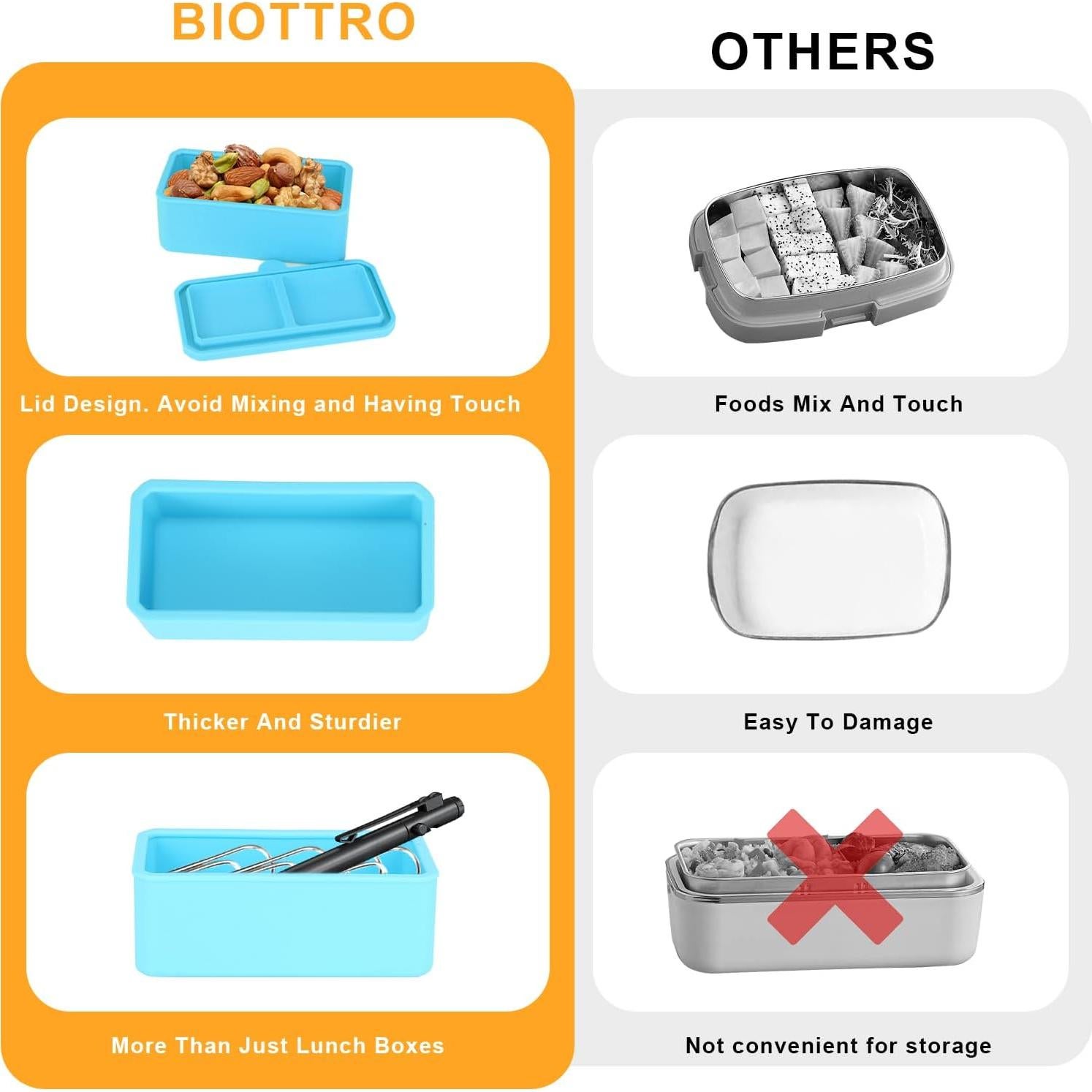 6PCS Divisores de Bento Box Biottro Silicona 133ml Rectangular