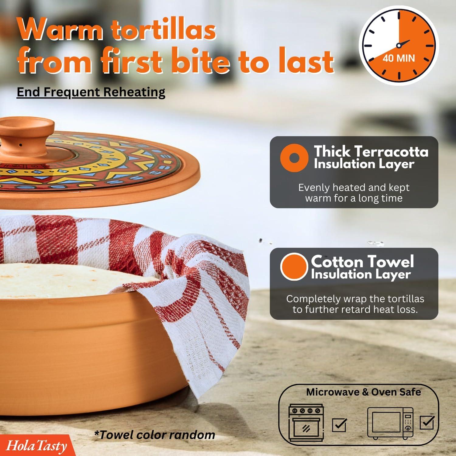 Calentador de Tortillas de Terracota Woobud 8 Pulgadas - Aislamiento Eficaz