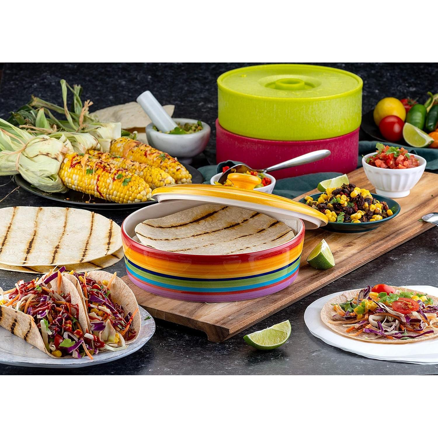 Calentador de Tortillas KooK Cerámica Pintada 21.6 cm Arcoíris