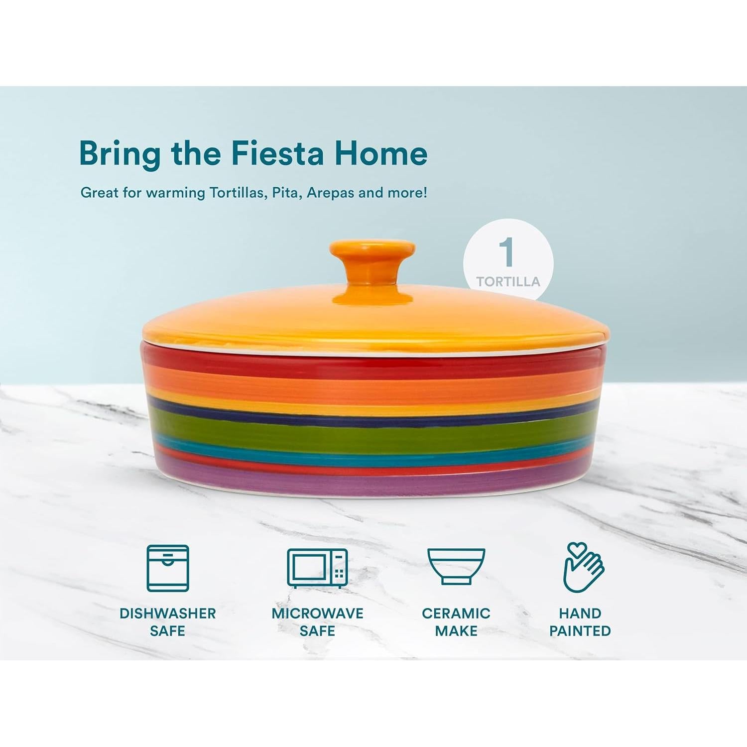 Calentador de Tortillas KooK Cerámica Pintada 21.6 cm Arcoíris