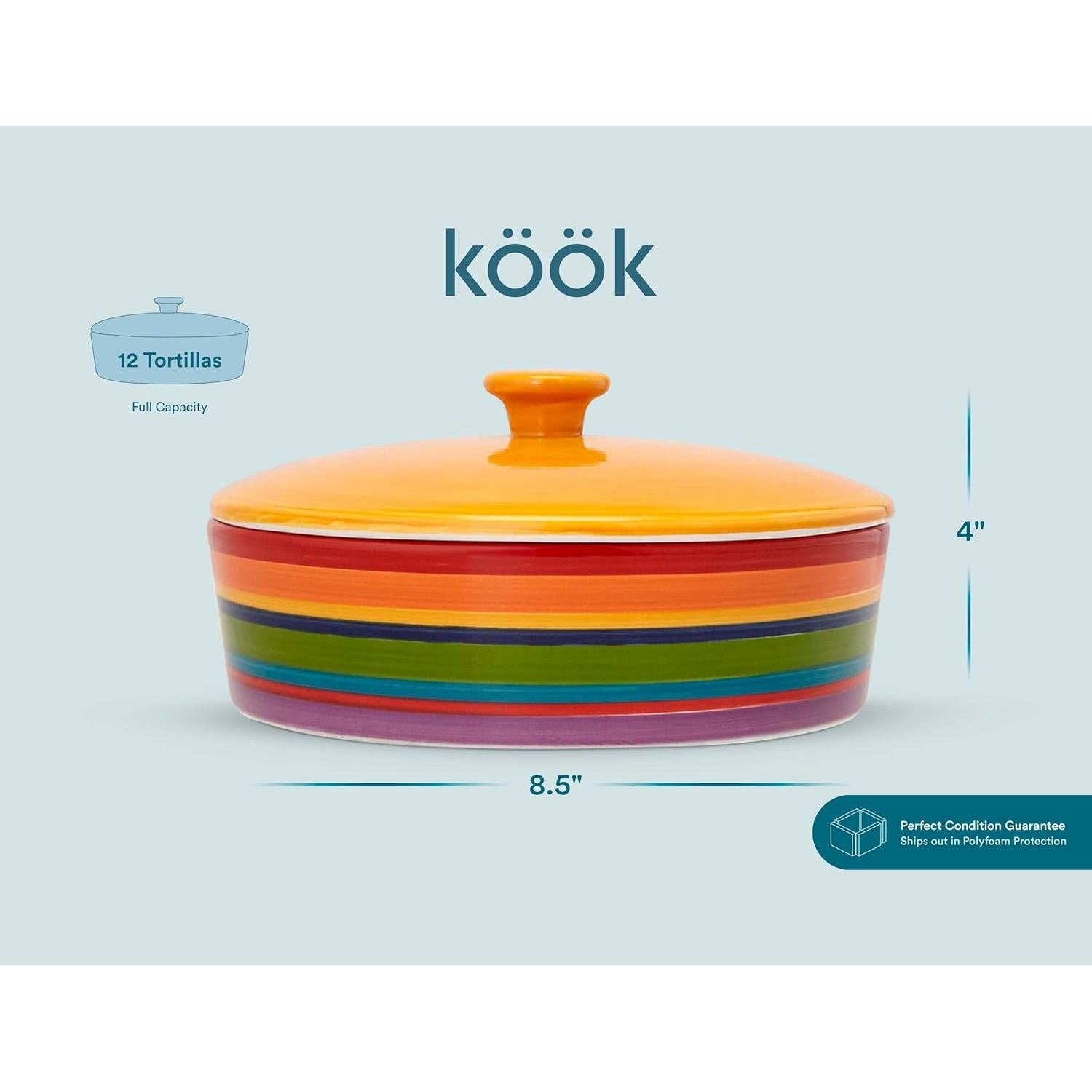 Calentador de Tortillas KooK Cerámica Pintada 21.6 cm Arcoíris