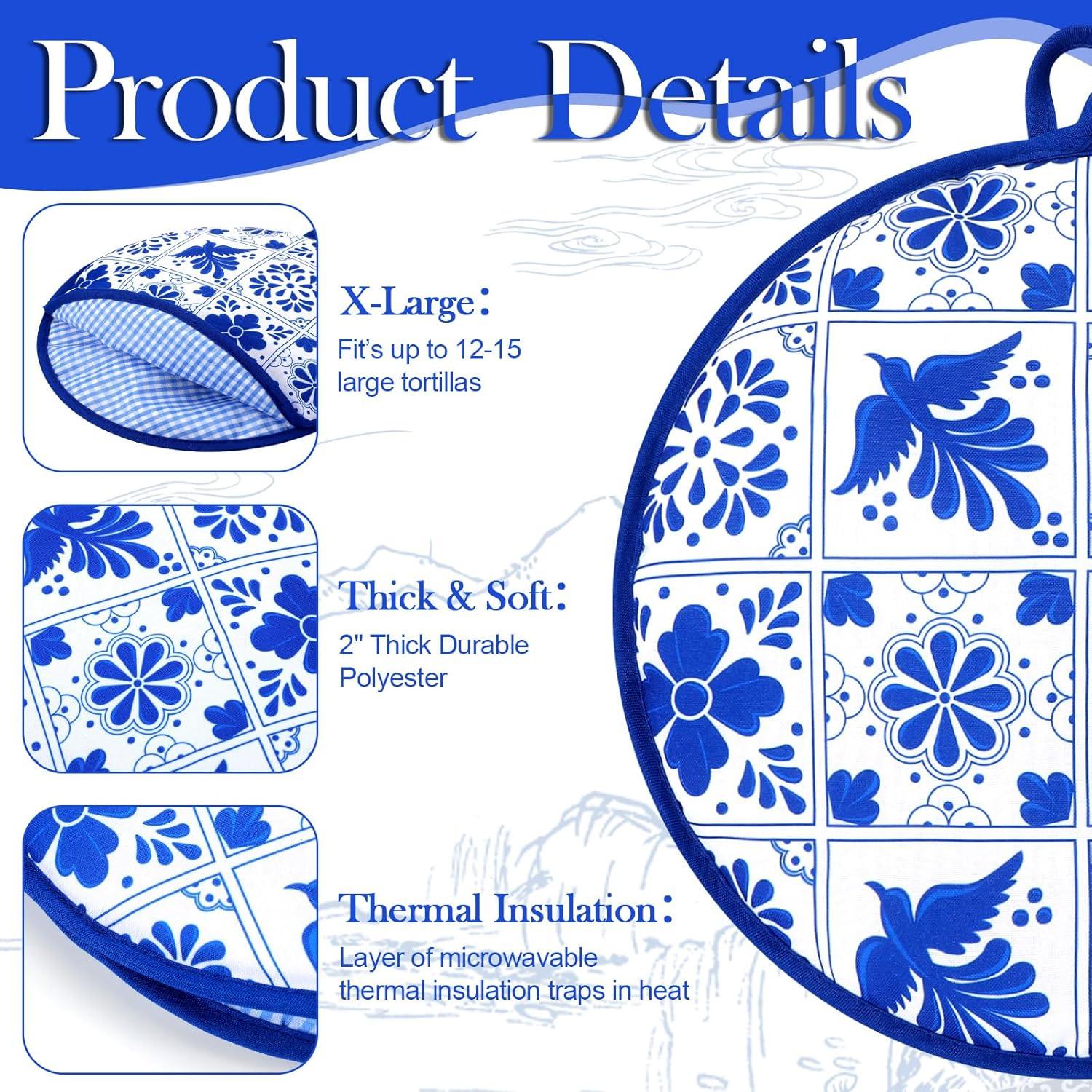 Bolsa Calentadora de Tortillas Honeydak 30 cm Talavera Azul - 2 Pcs