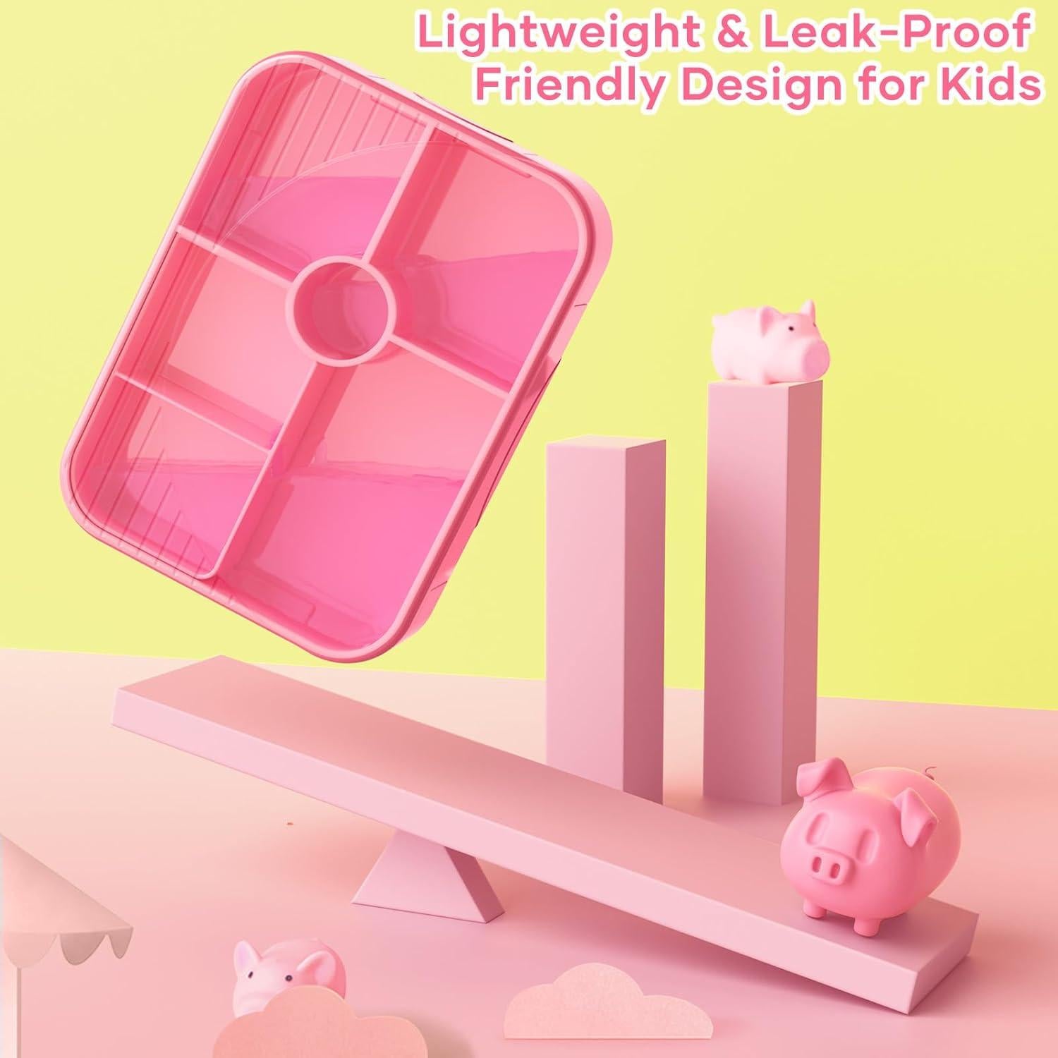 Caja de Almuerzo Bento Rosa 1150ml a Prueba de Fugas Niños