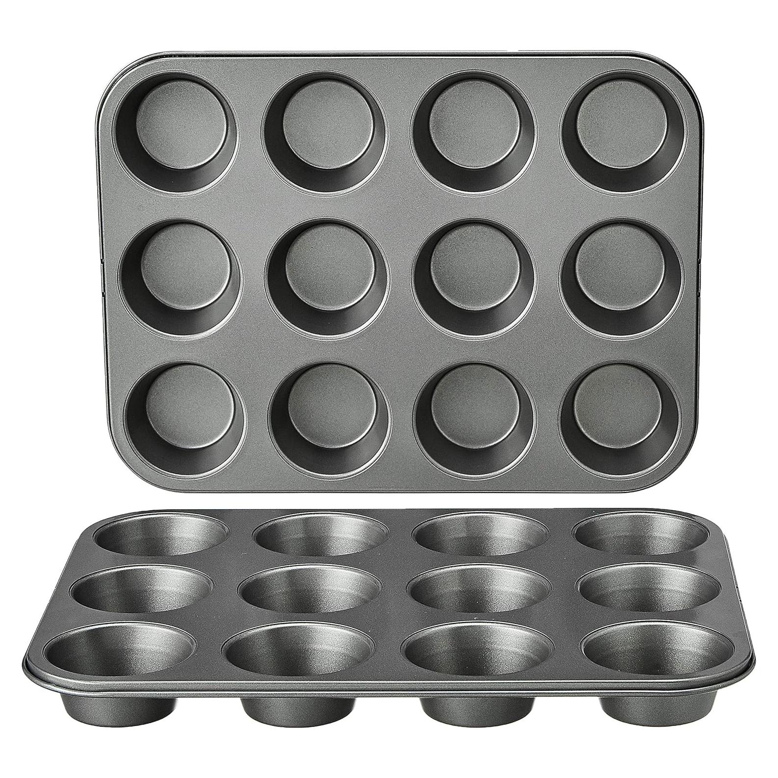 Sartén para Muffins Antiadherente Amazon Basics, 2 Piezas, 24 Tazas