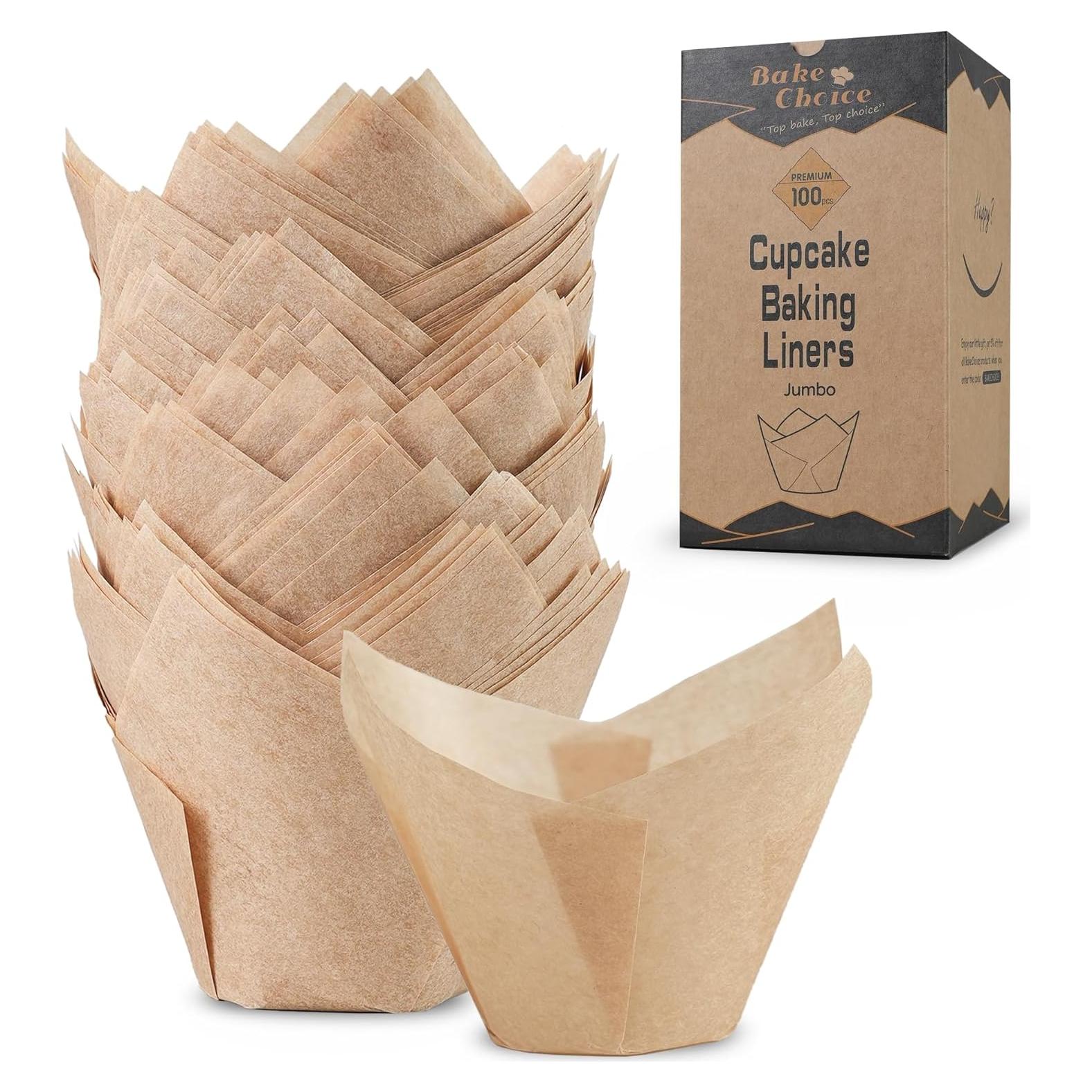 100 Forros de Cupcake Tulipán Jumbo Bake Choice Naturales