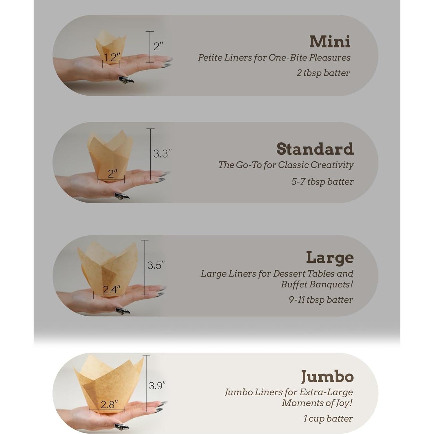 100 Forros de Cupcake Tulipán Jumbo Bake Choice Naturales