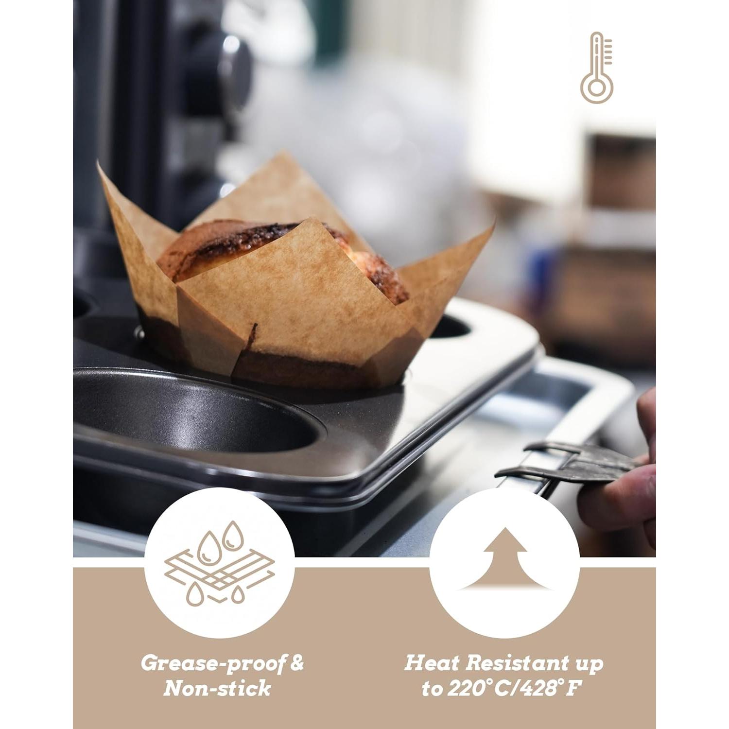 100 Forros de Cupcake Tulipán Jumbo Bake Choice Naturales