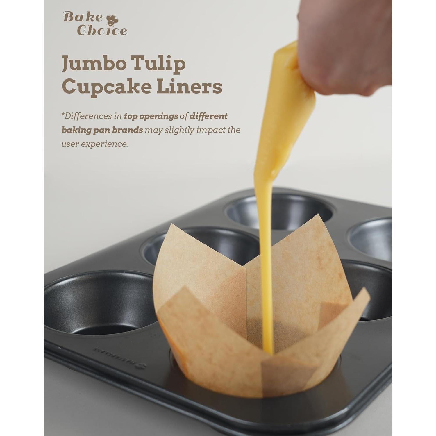 100 Forros de Cupcake Tulipán Jumbo Bake Choice Naturales