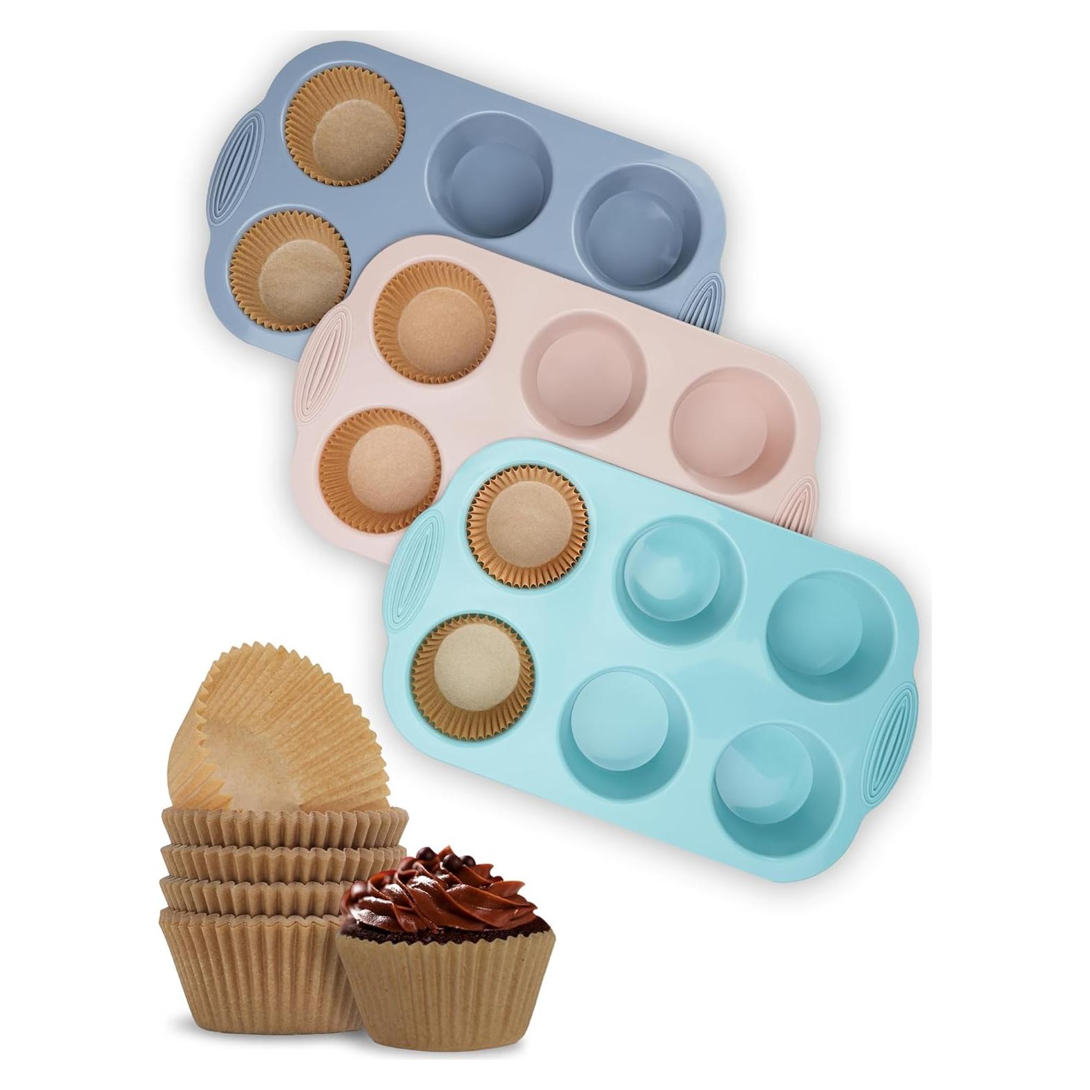 Molde de Muffin de Silicona Bake Choice - 3 Piezas + 100 Forros