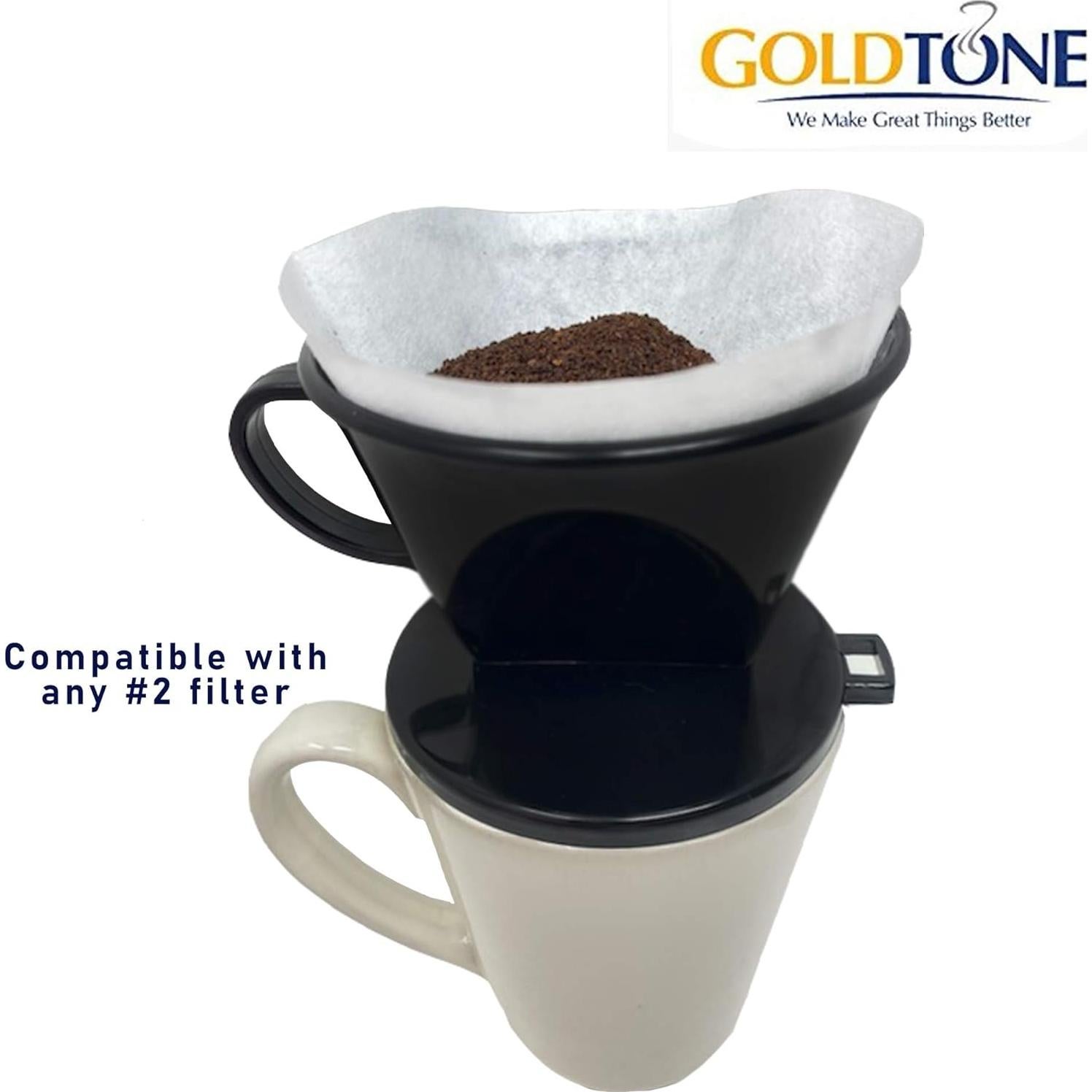 Filtro de café de goteo portátil GoldTone cono #2 libre BPA 1-6 tazas