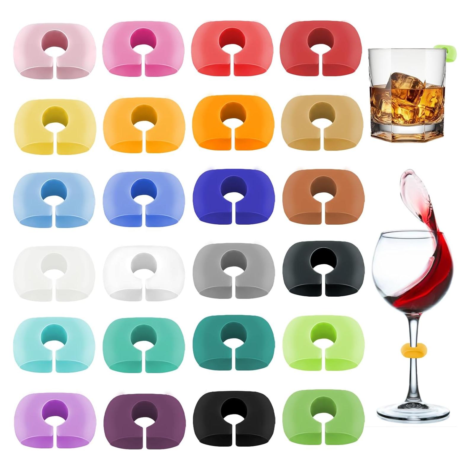 Marcadores de Copas de Vino de Silicona 24 Piezas Coloridos