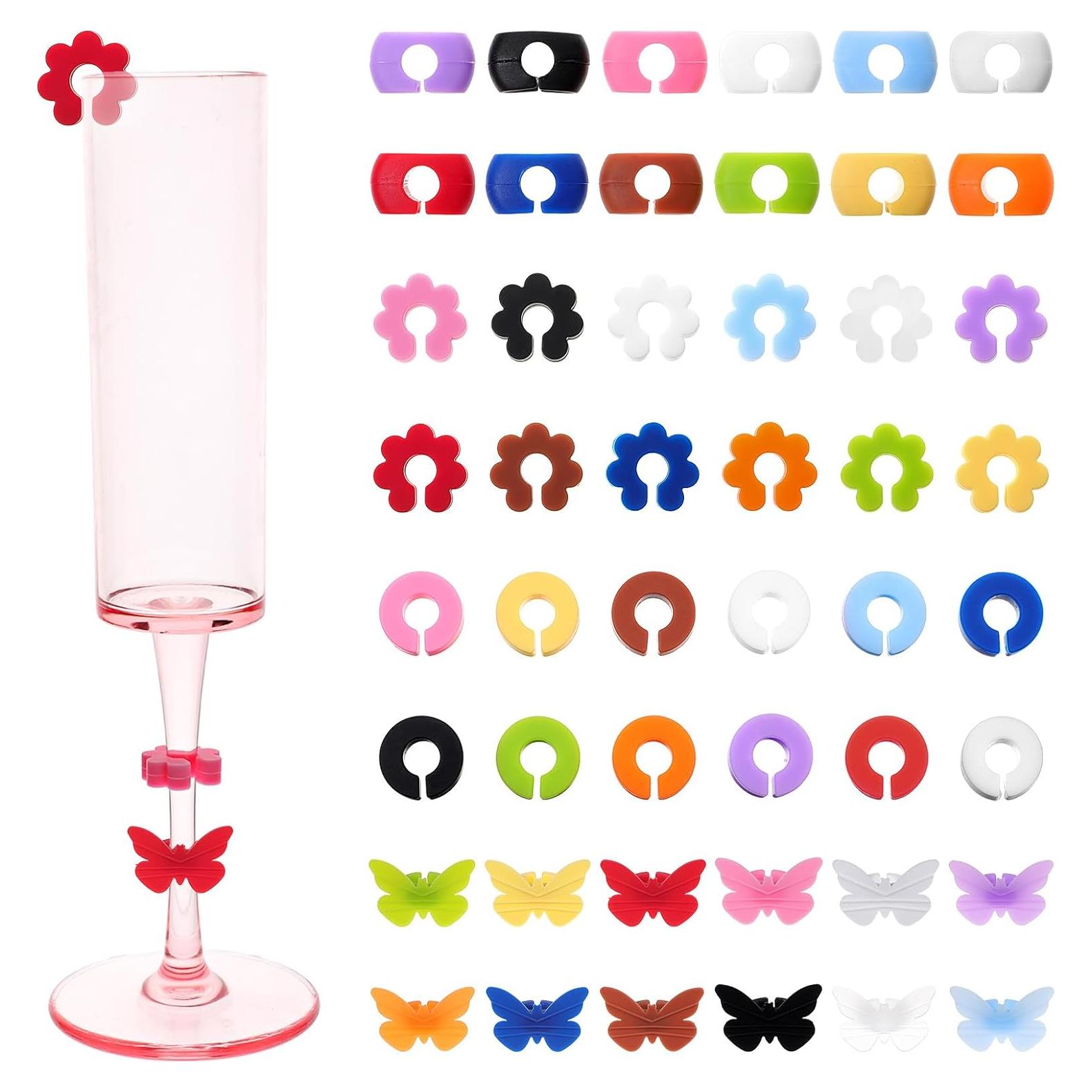 48 Marcadores de Copas de Vino Silicona Lusofie Reutilizables