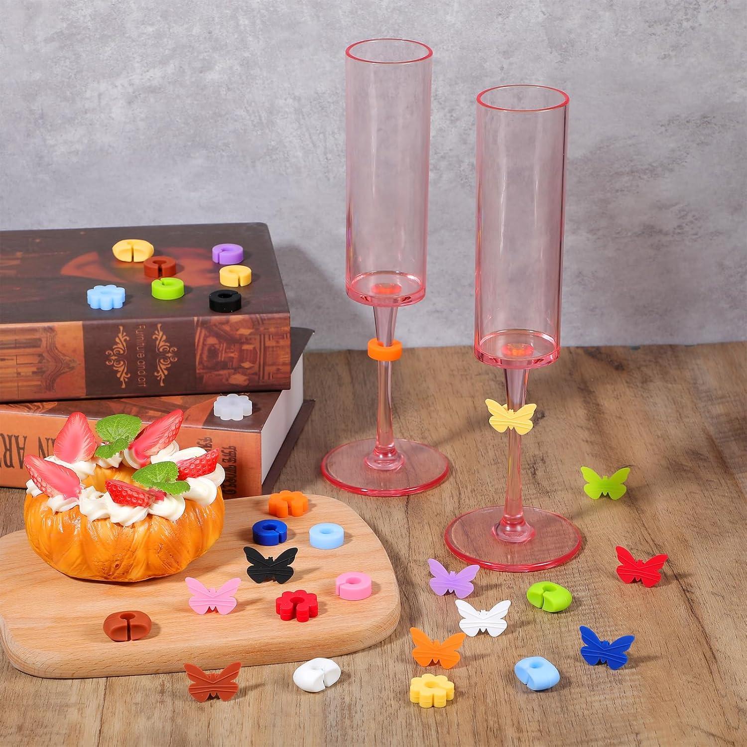 48 Marcadores de Copas de Vino Silicona Lusofie Reutilizables