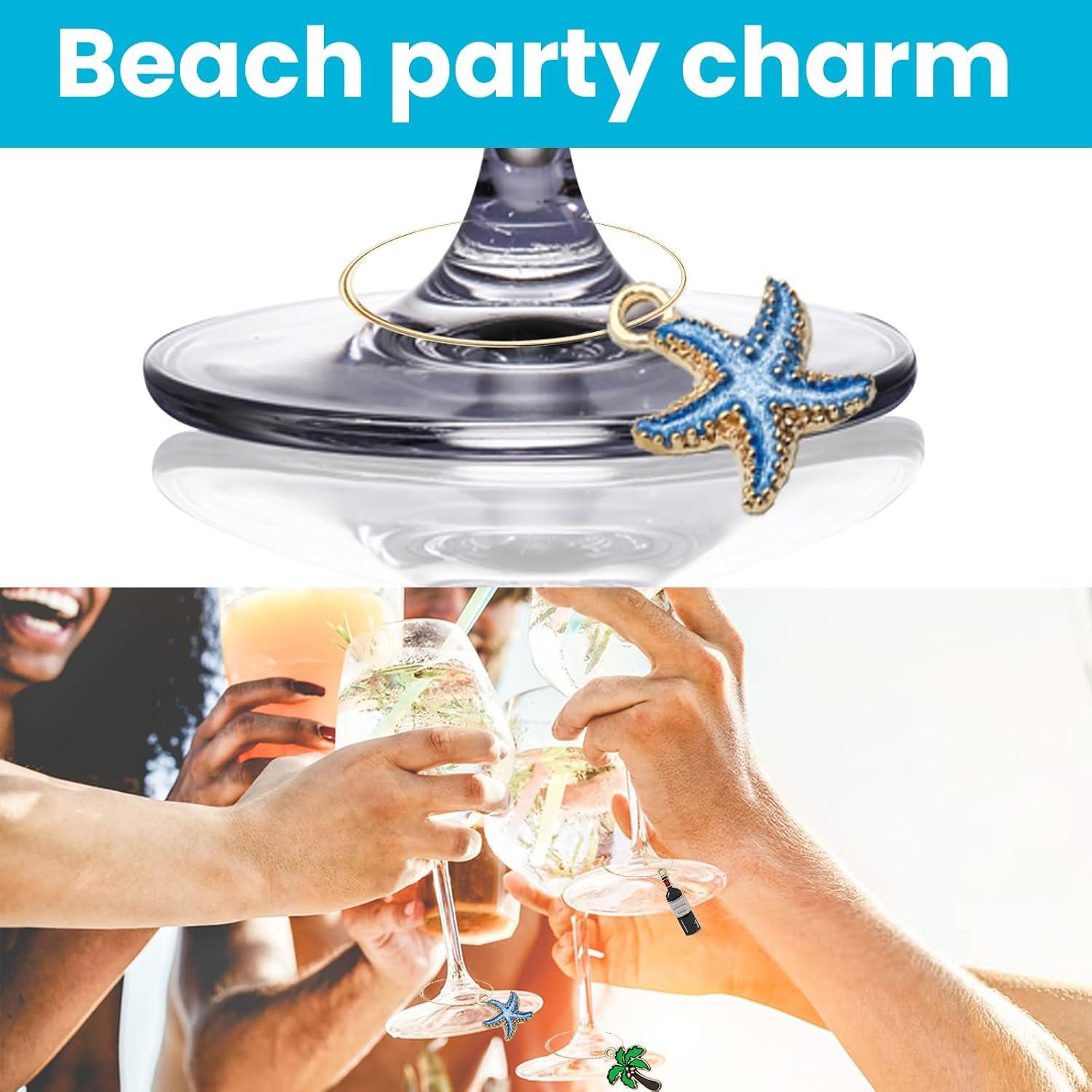 Marcadores de Copas de Vino Temáticos de Playa ESUOHYM - 30 Pzs