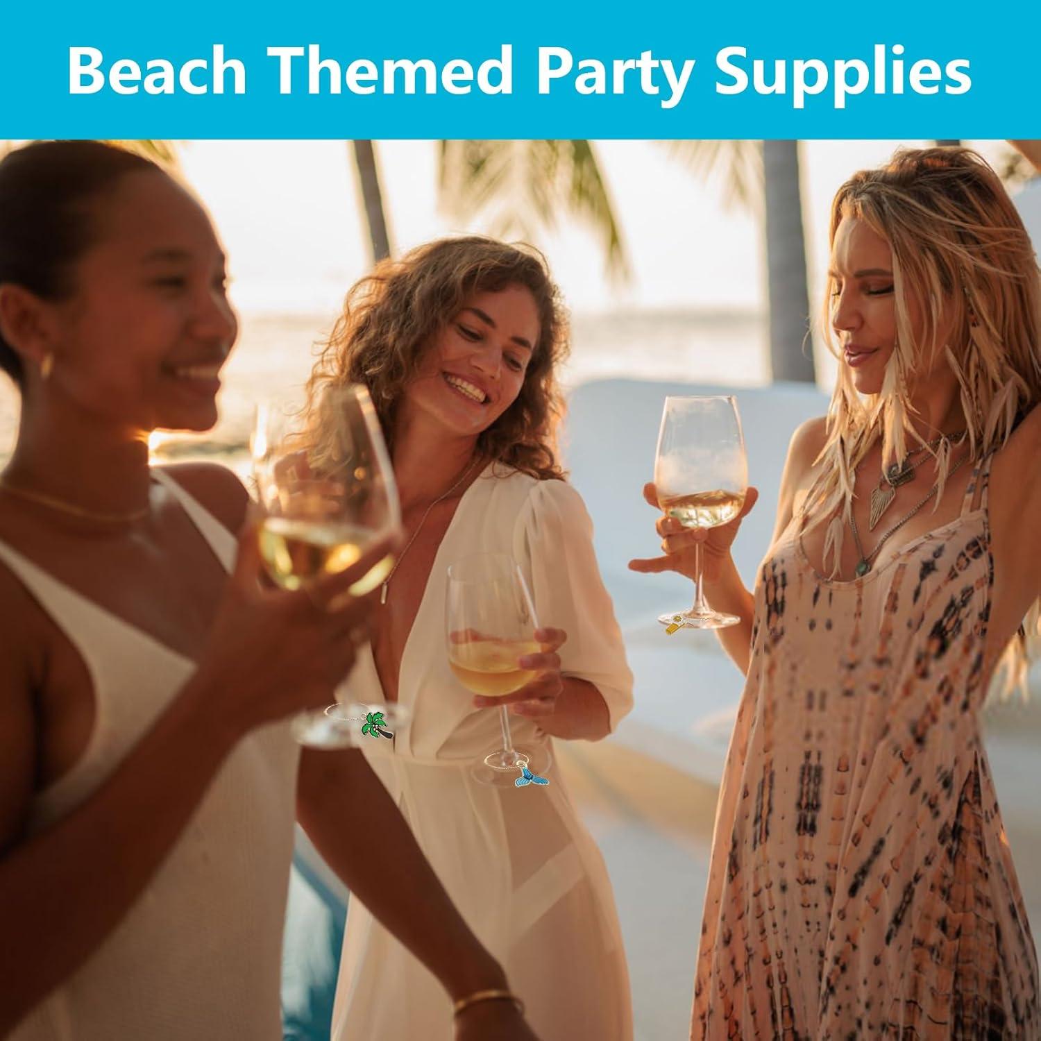 Marcadores de Copas de Vino Temáticos de Playa ESUOHYM - 30 Pzs