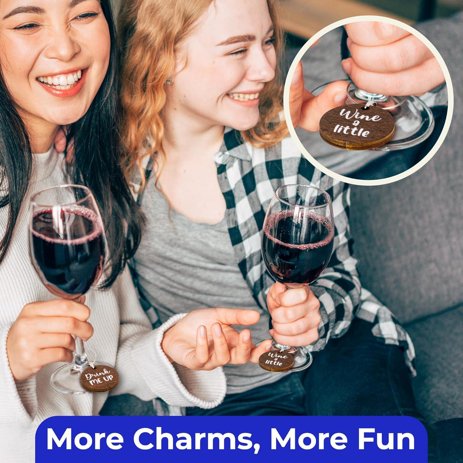 Encantos para Copas de Vino - 15 Piezas de Madera Divertidos