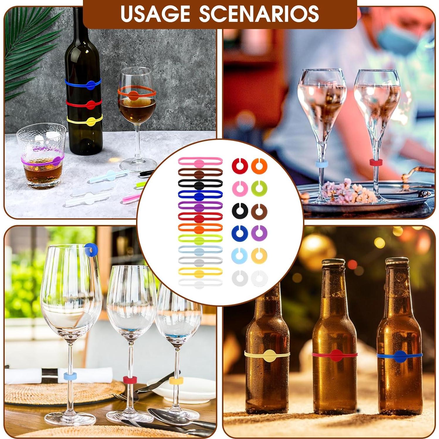 Marcadores de Copas de Vino Giantree 24 Piezas Silicona Colores