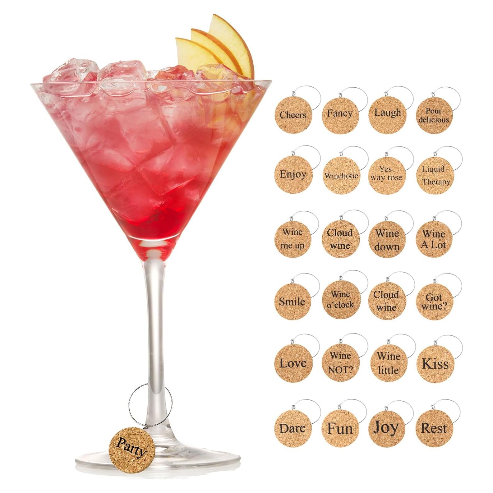 24 Marcadores de Vino de Madera para Copas - Diversos Diseños