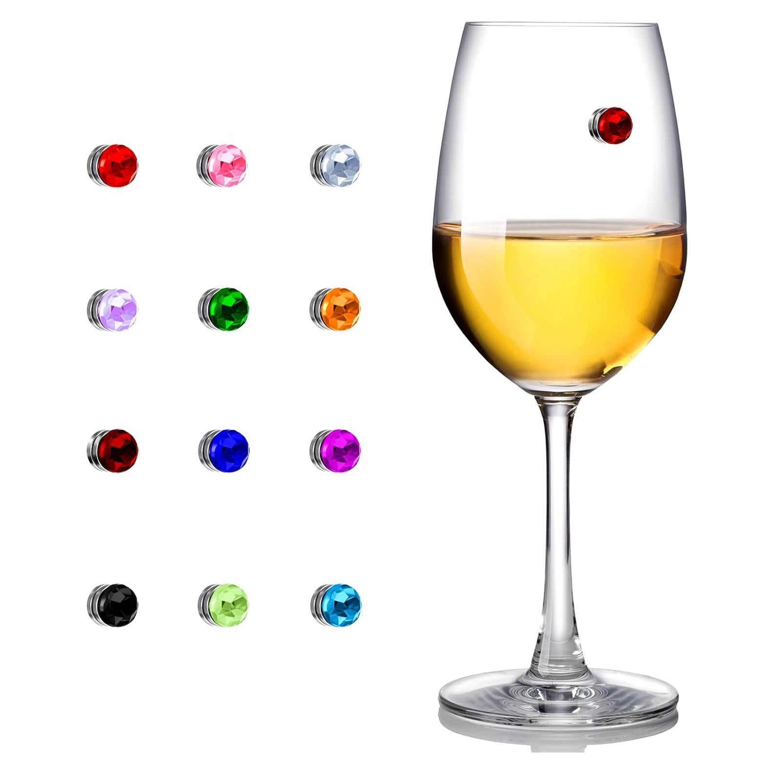 12 Marcadores de Copas de Vino Cristales Magnéticos Boao