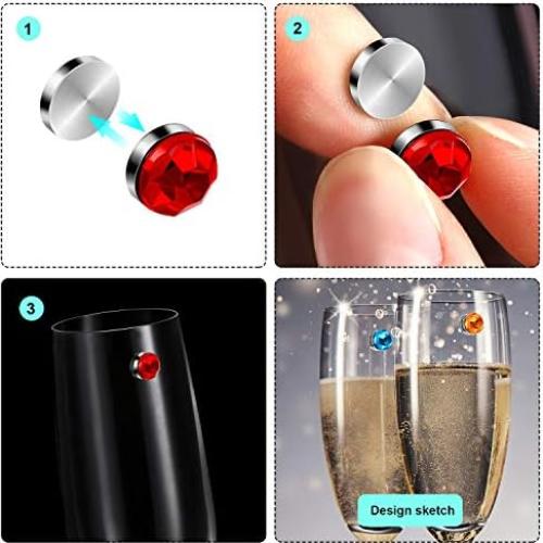 12 Marcadores de Copas de Vino Cristales Magnéticos Boao