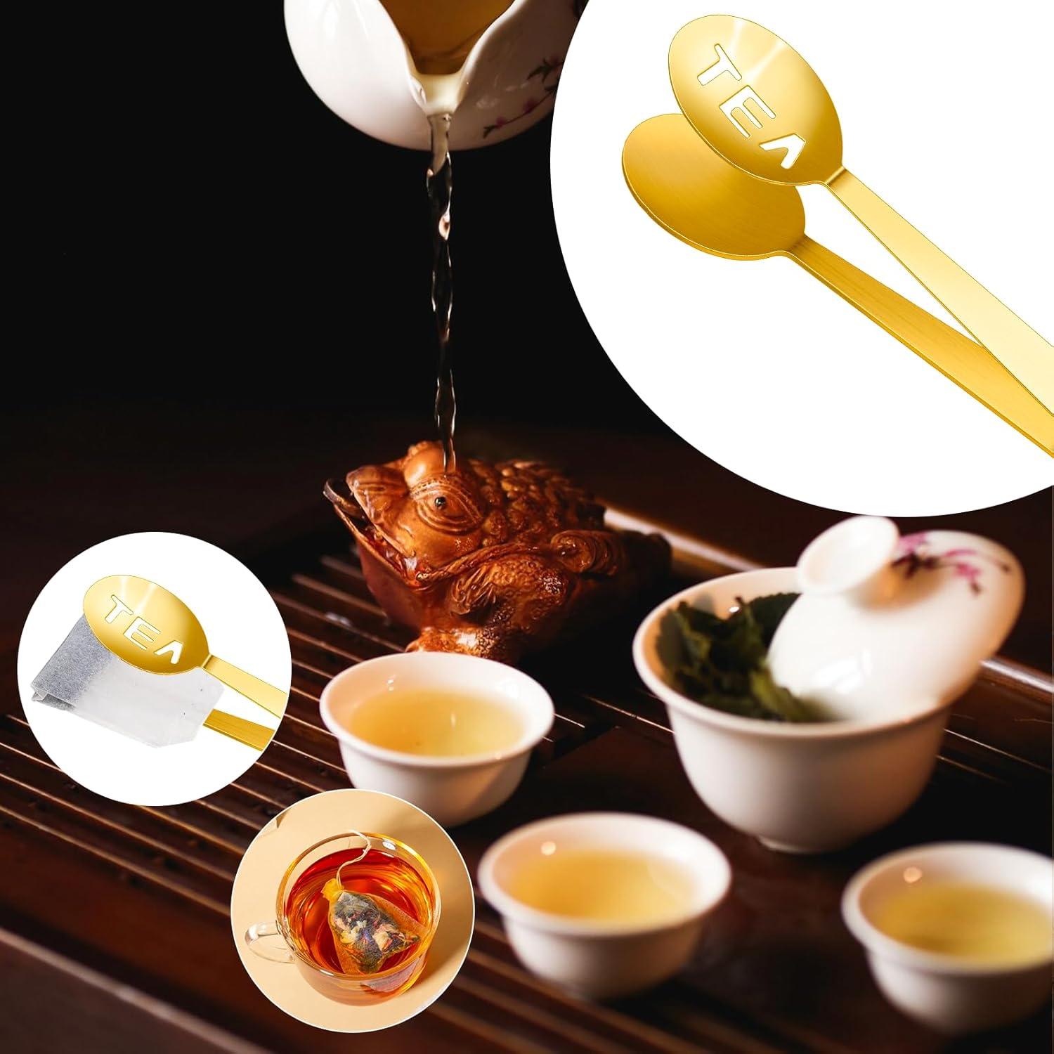 2 Pinzas de Acero Inoxidable Doradas Sliverdew para Té