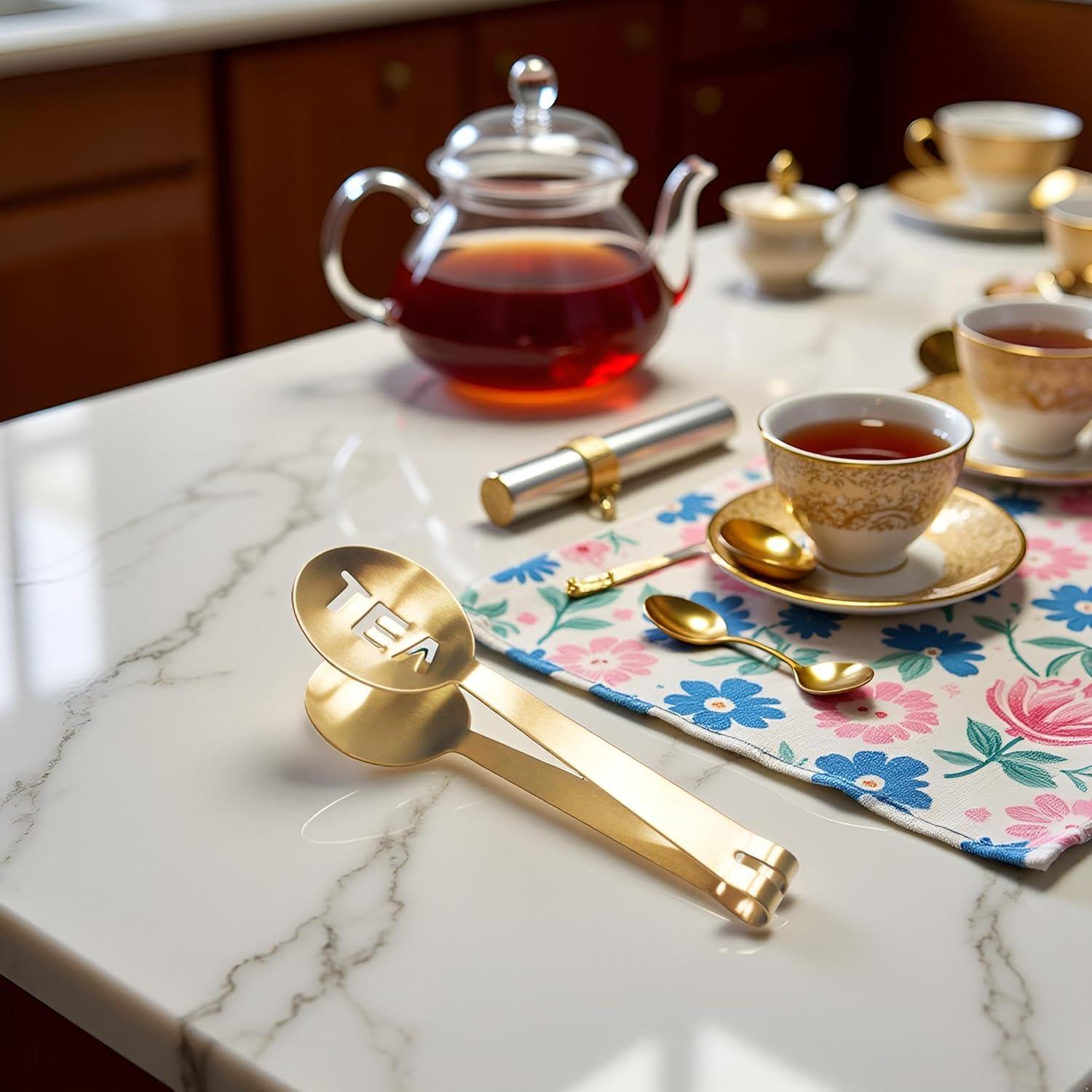 Pinzas de Té Doradas WLngtv de Acero Inoxidable 15.24 cm