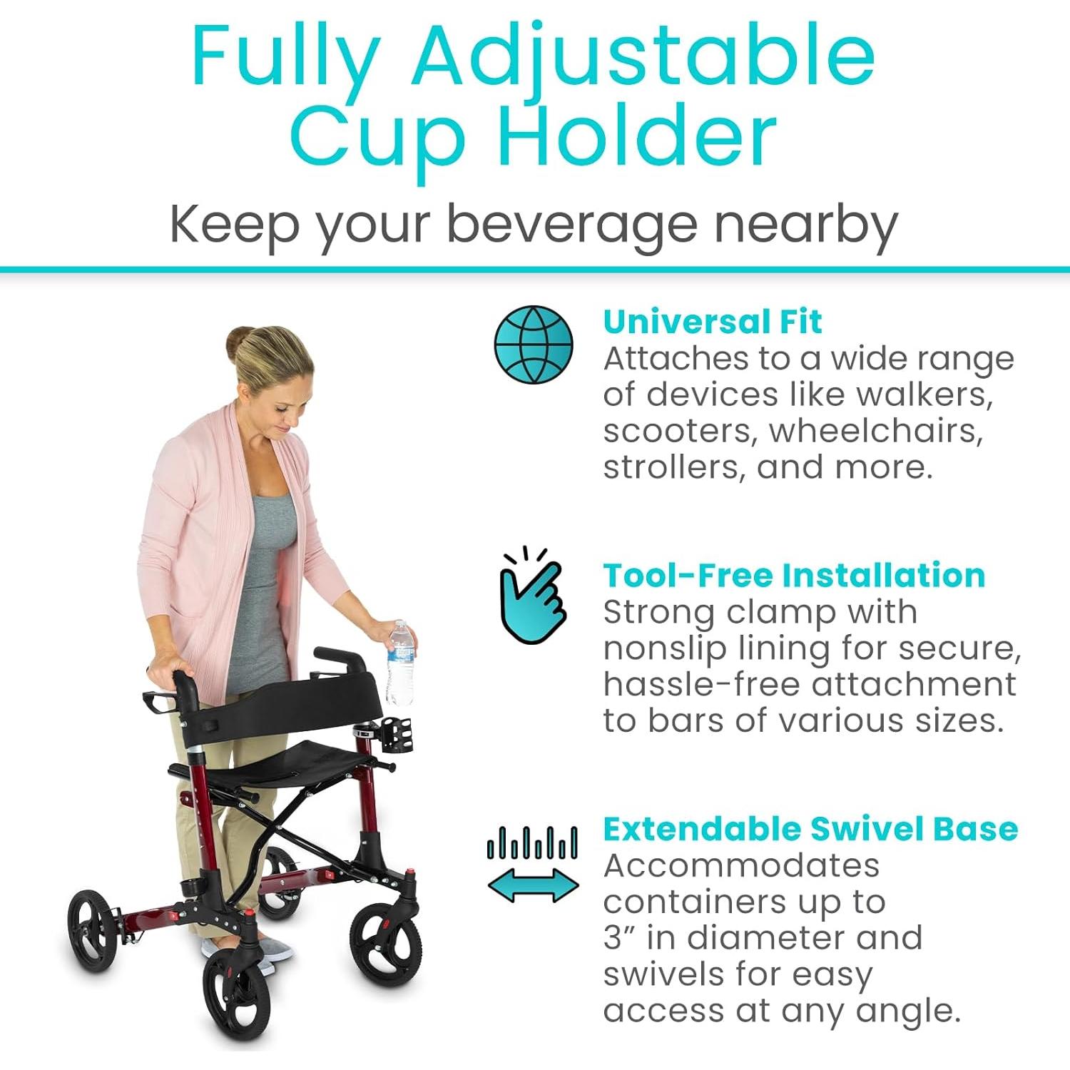 Soporte para Taza Ajustable Vive - Accesorio para Andador y Silla de Ruedas