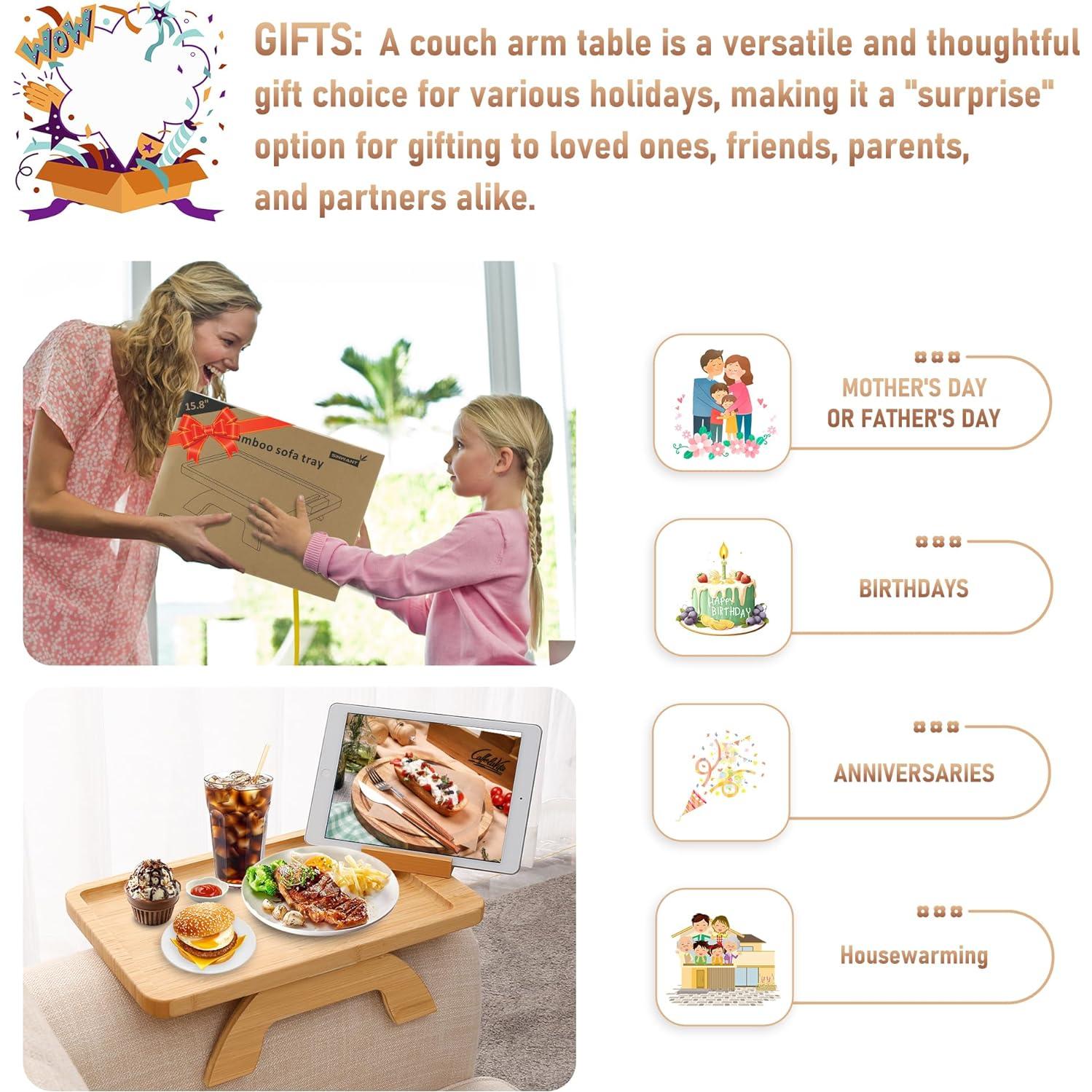 Bandeja para brazo de sofá SINWANT de bambú natural 39x25cm