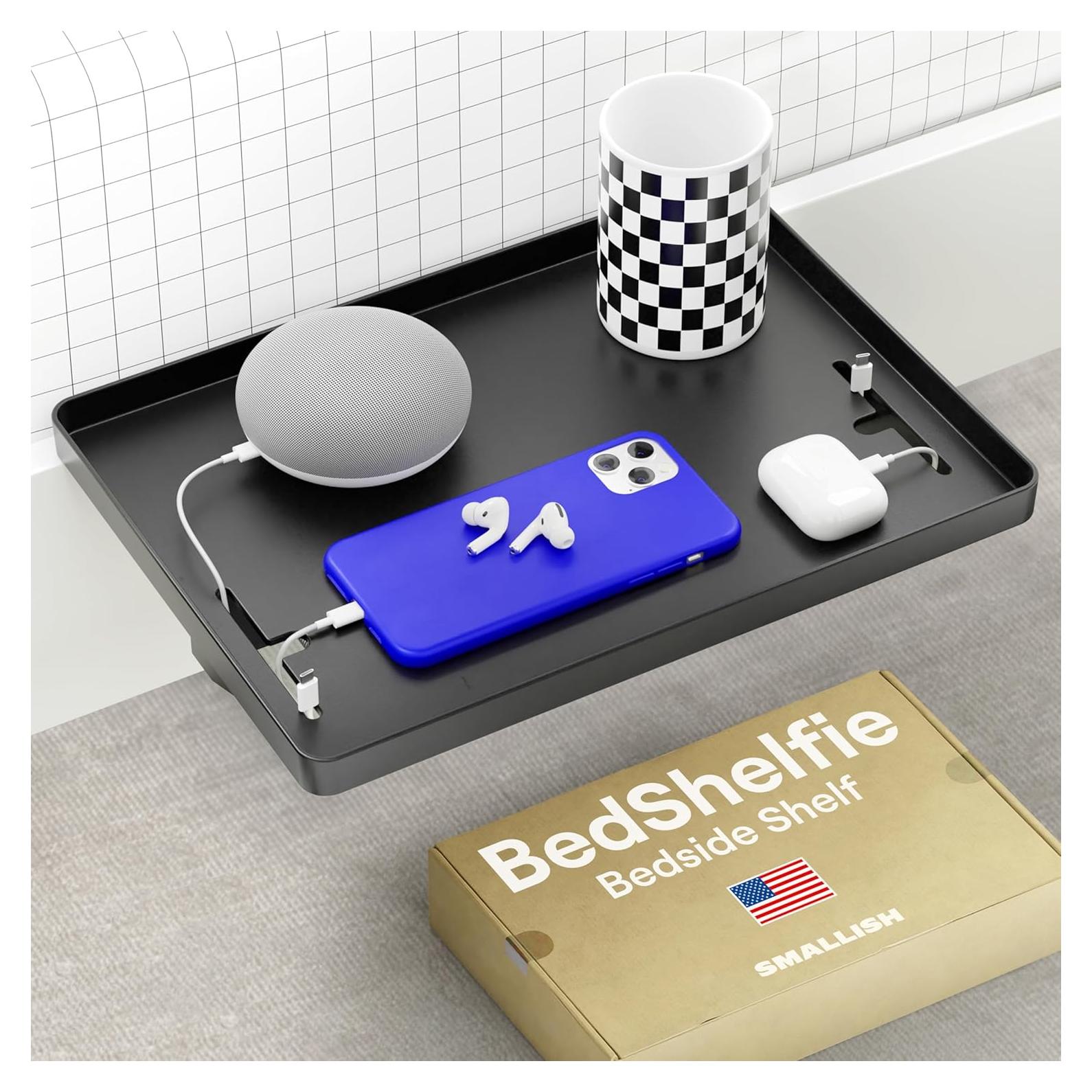 Estante de Cama BedShelfie CableCatch Negro 31.75x23.5 cm