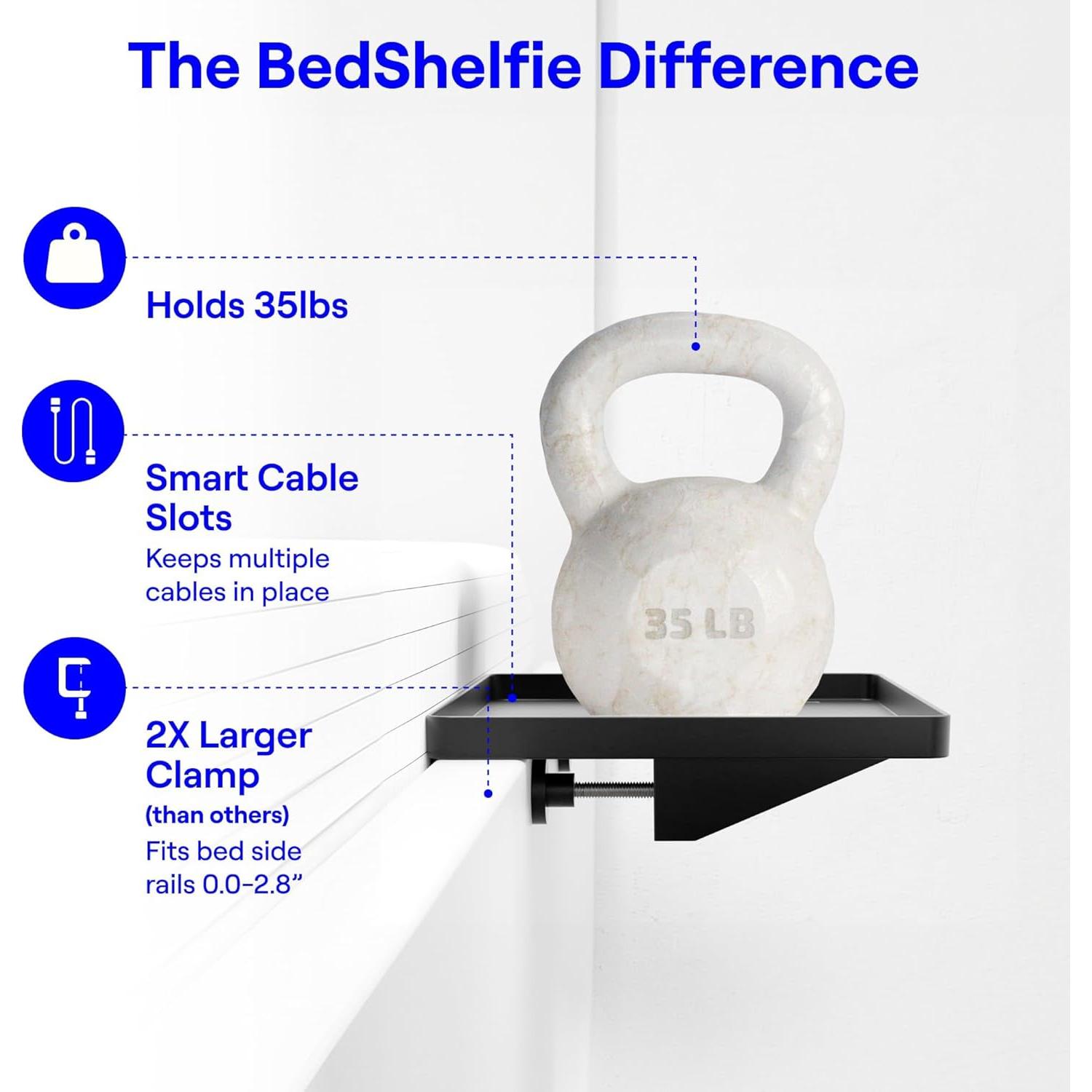 Estante de Cama BedShelfie CableCatch Negro 31.75x23.5 cm