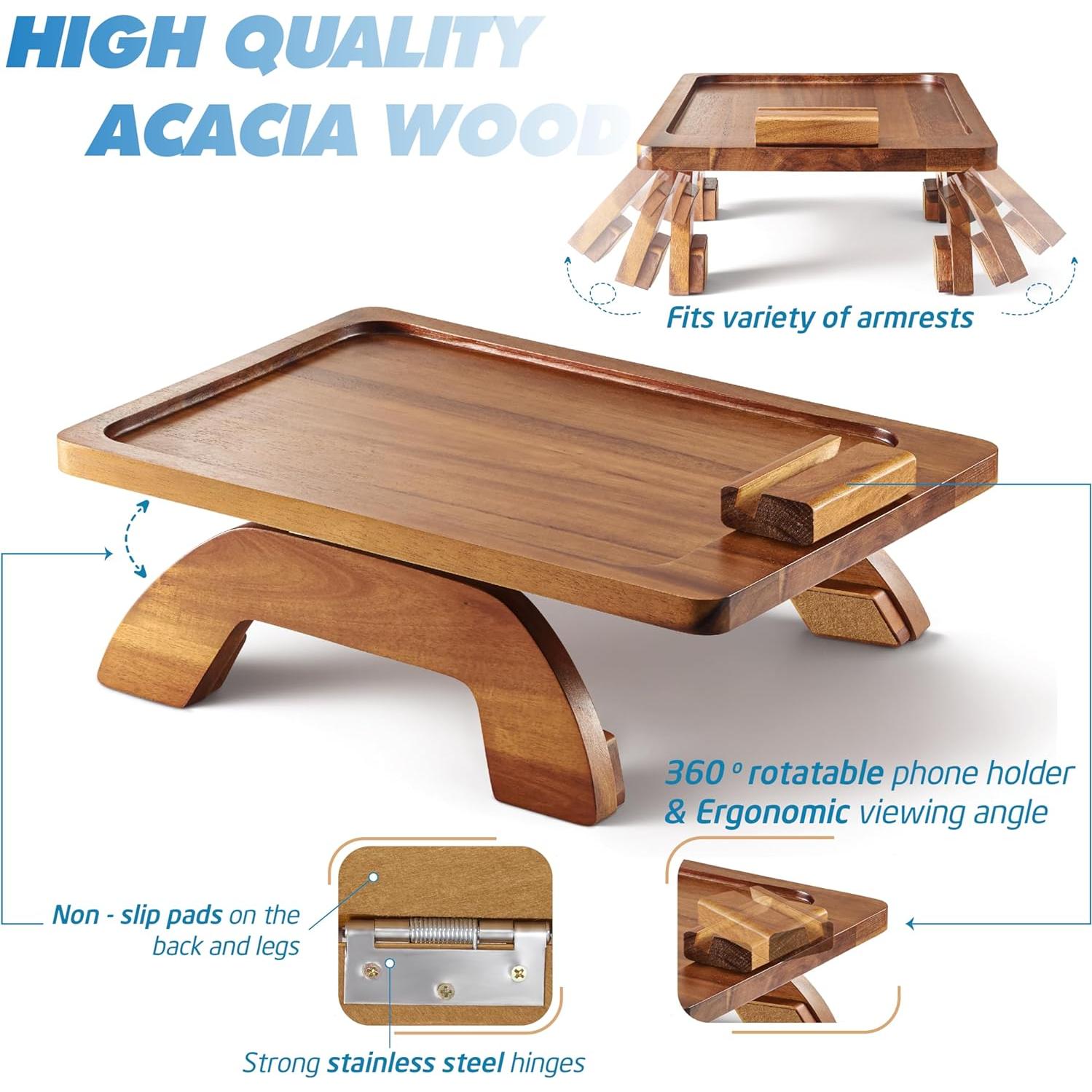 Mesa de bandeja para reposabrazos BLUEWEST Acacia 30.5x22.9cm