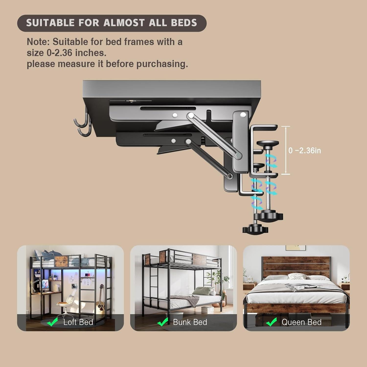 Estante de Cama Plegable Magheo Negro 32x23.5 cm Clip-On