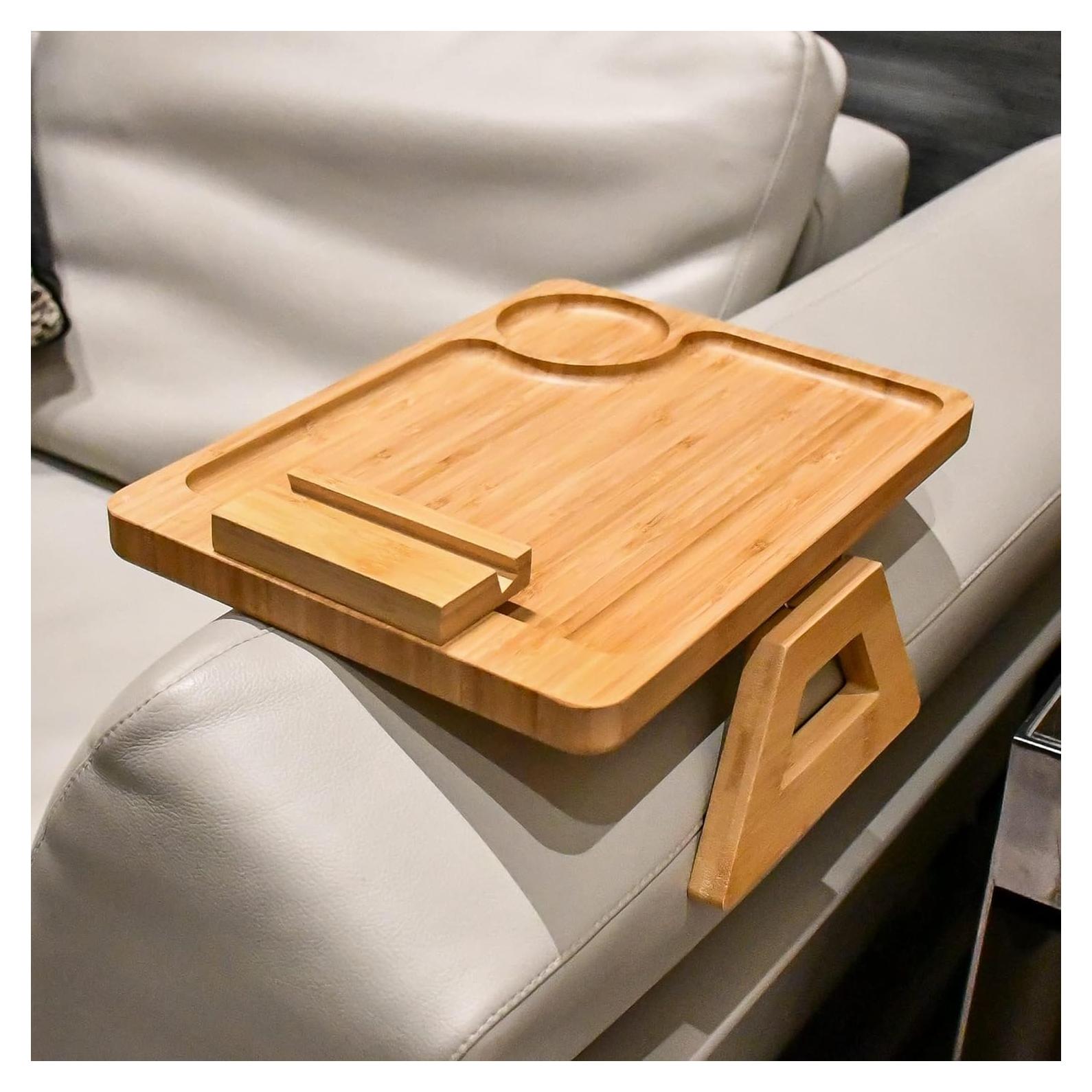 Mesa de bandeja para sofá NAVREX de bambú con soporte giratorio