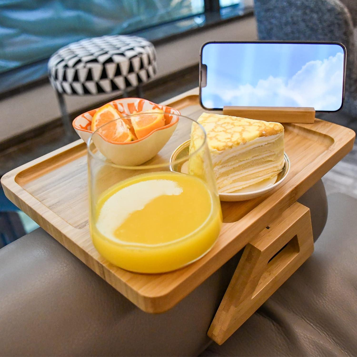 Mesa de bandeja para sofá NAVREX de bambú con soporte giratorio