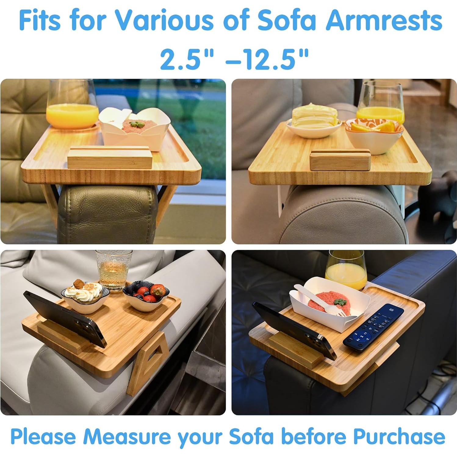 Mesa de bandeja para sofá NAVREX de bambú con soporte giratorio