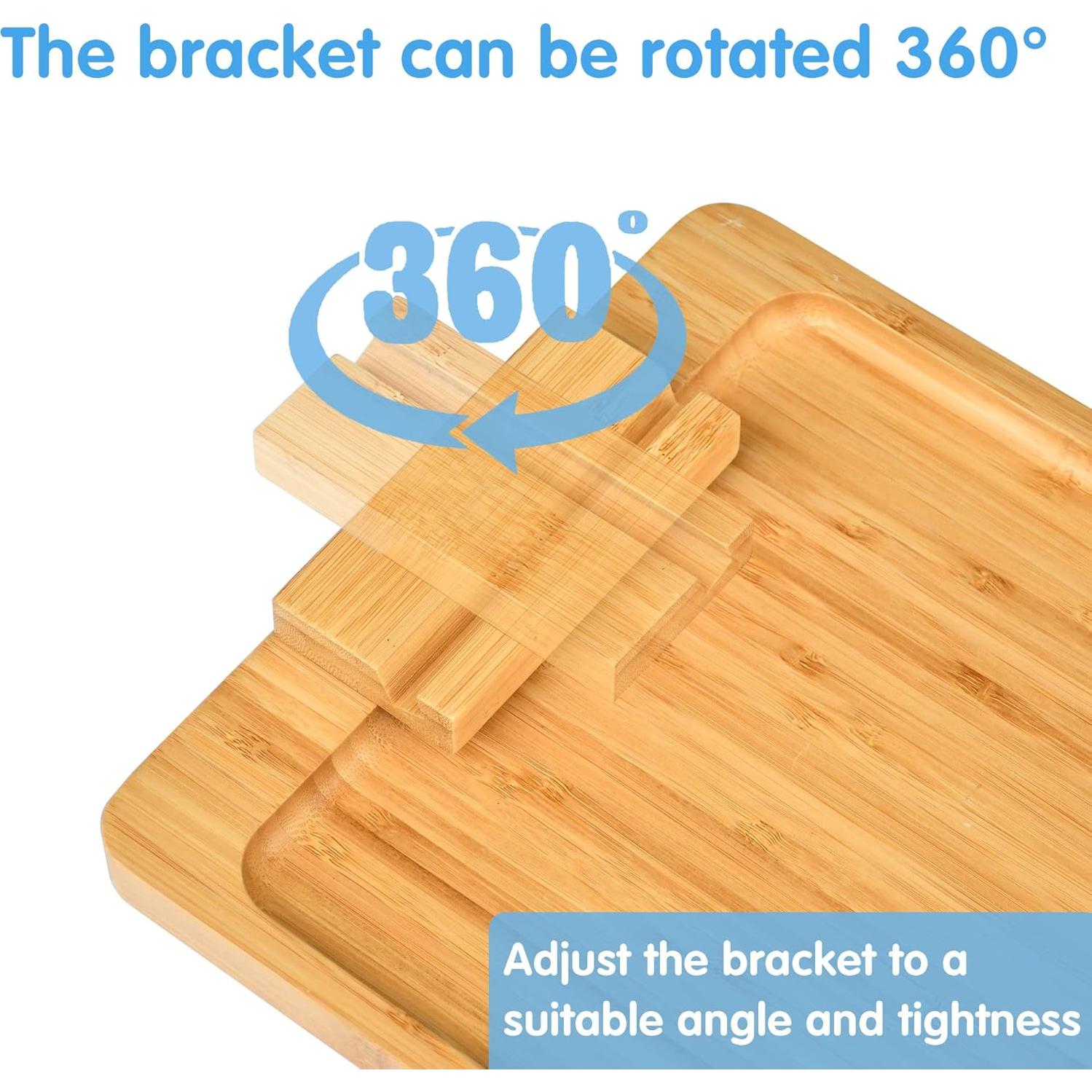 Mesa de bandeja para sofá NAVREX de bambú con soporte giratorio