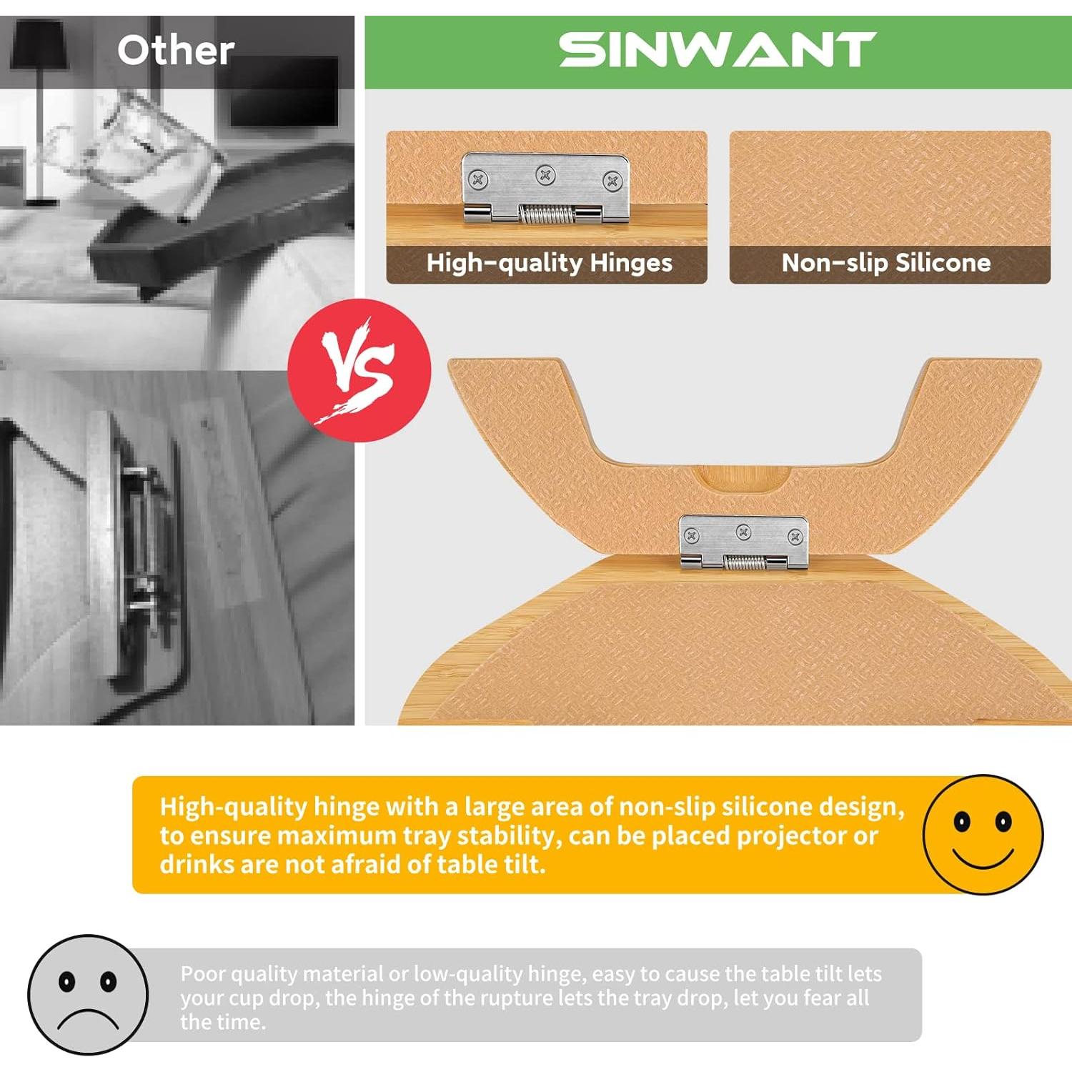 Mesa de brazo de sofá SINWANT de bambú con soporte para teléfono