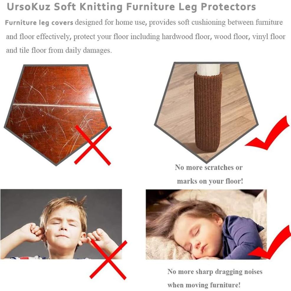 24 Calcetines para Patas de Muebles UrsoKuz Marrón Antideslizantes