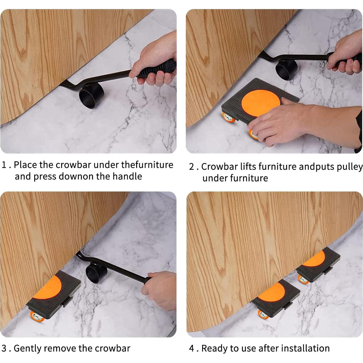 Juego de Herramientas para Mover Muebles Vexercisehoop 4 Ruedas 400kg