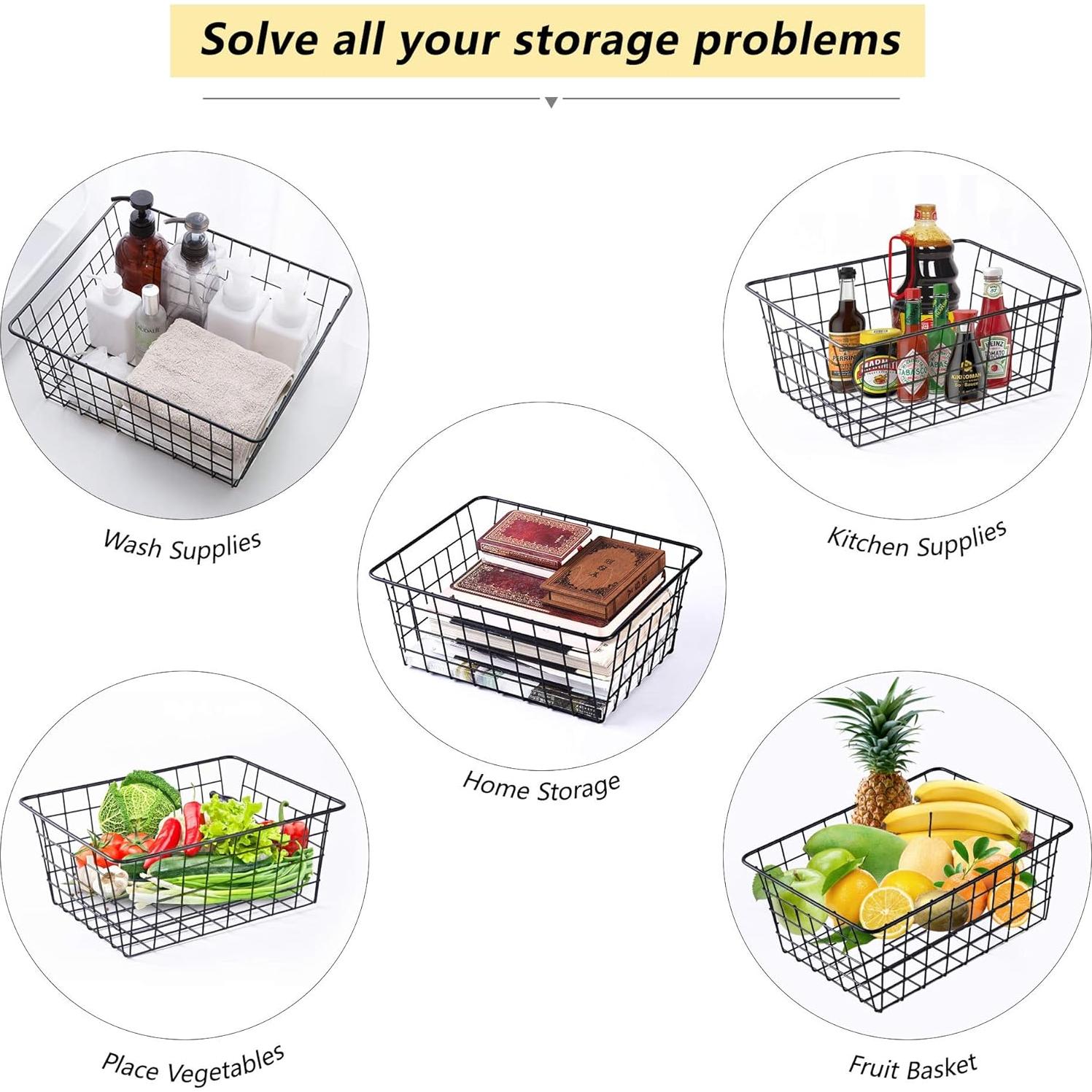 Cestas de Alambre Beimu 4 Pcs Mediano Negro para Almacenamiento