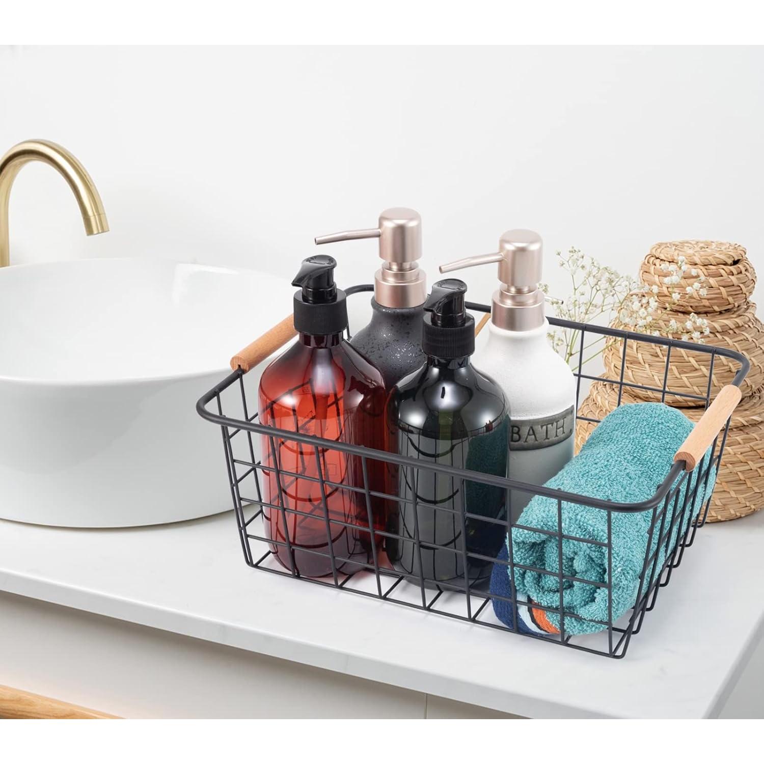 Cestas de Alambre 2 Pcs ELEATTRUN con Mangos de Madera 29x21.8cm