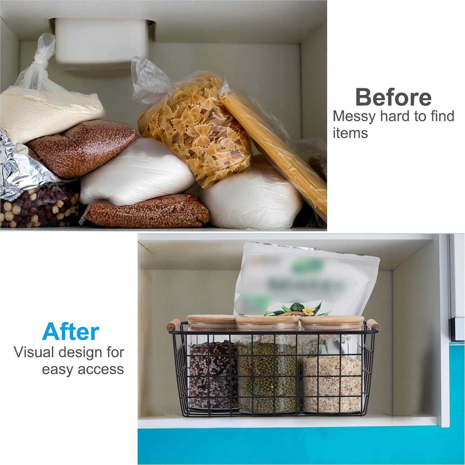 Cestas de Alambre 2 Pcs ELEATTRUN con Mangos de Madera 29x21.8cm