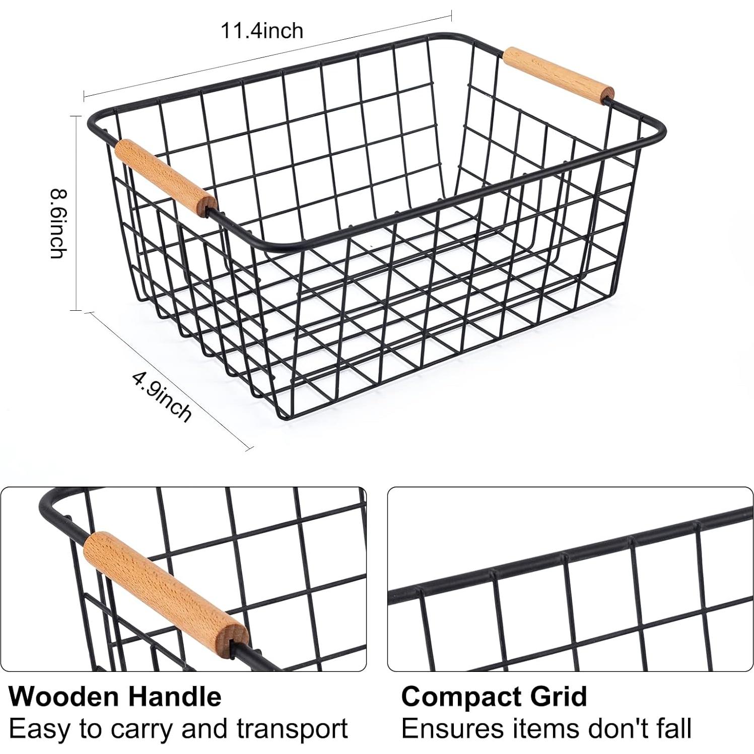 Cestas de Alambre 2 Pcs ELEATTRUN con Mangos de Madera 29x21.8cm