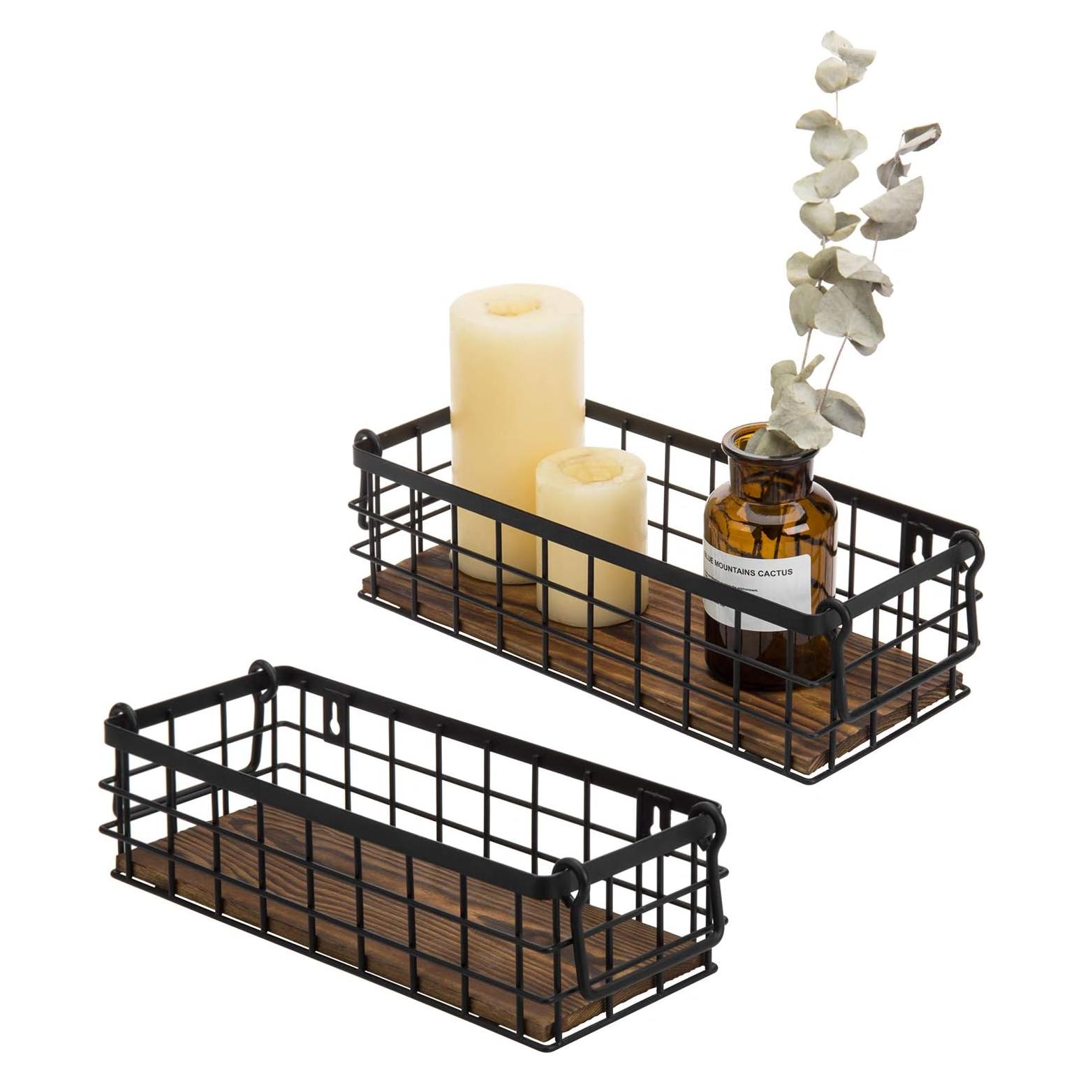 Cestas de Almacenamiento Decorativas MyGift - Juego de 2 Metal y Madera
