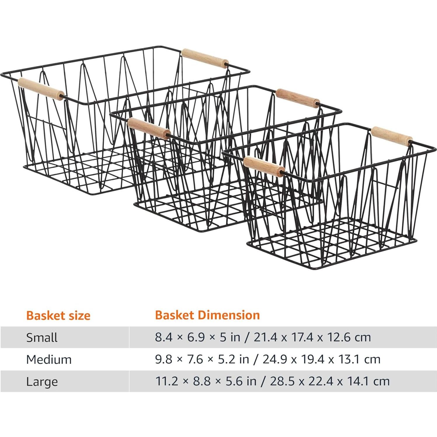 Cestas de Almacenamiento de Alambre Amazon Basics, Juego de 3, Negro