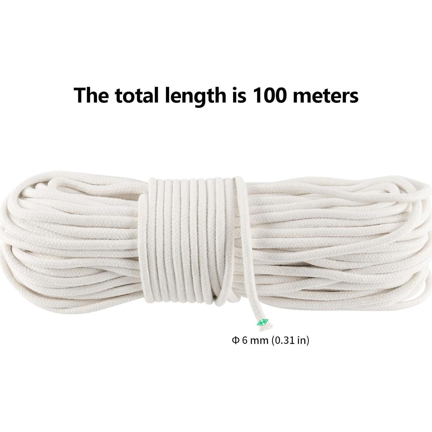 Cuerda de Algodón Trenzada FUNSUEI 100m 8mm Blanca para Manualidades