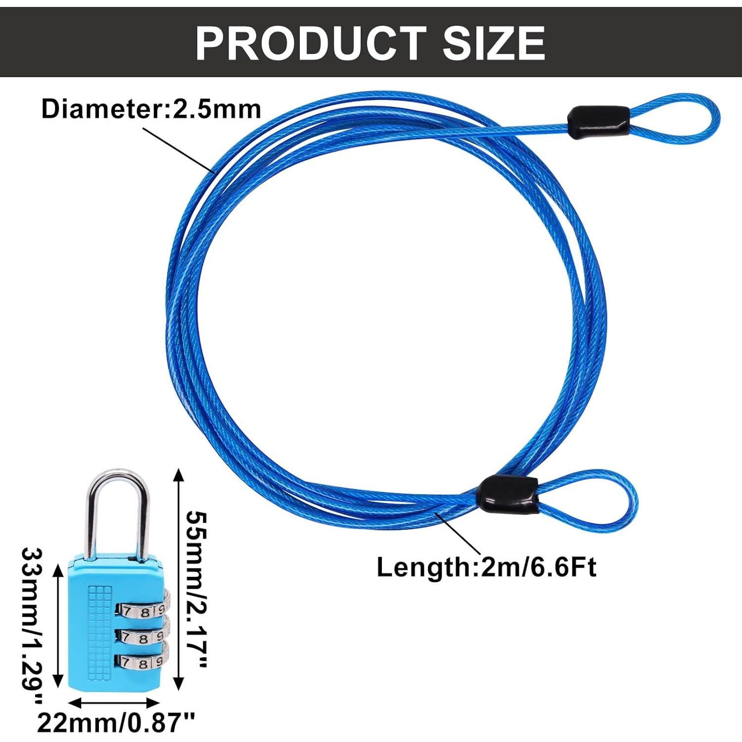 Cable de Seguridad Azul 2m con Candado Combinación Sydien