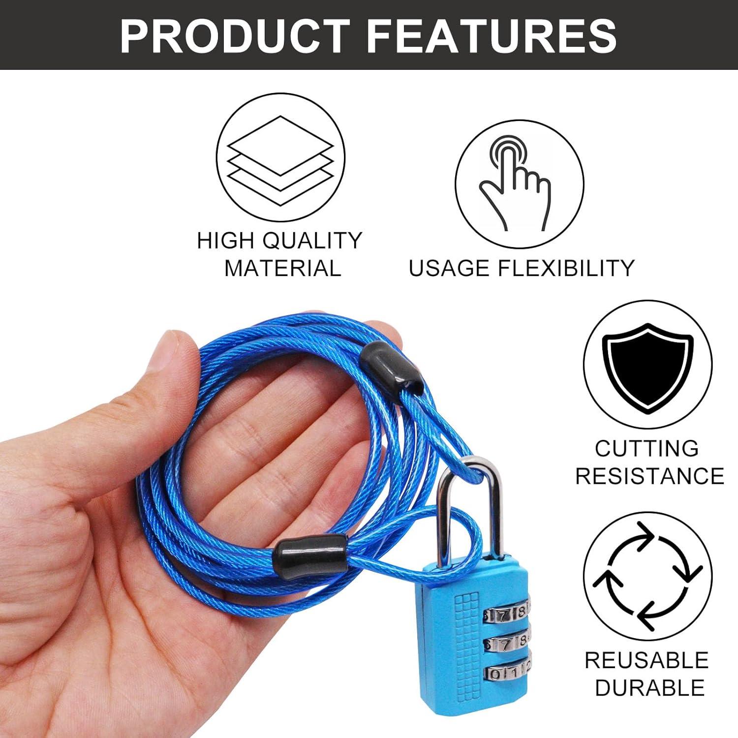 Cable de Seguridad Azul 2m con Candado Combinación Sydien
