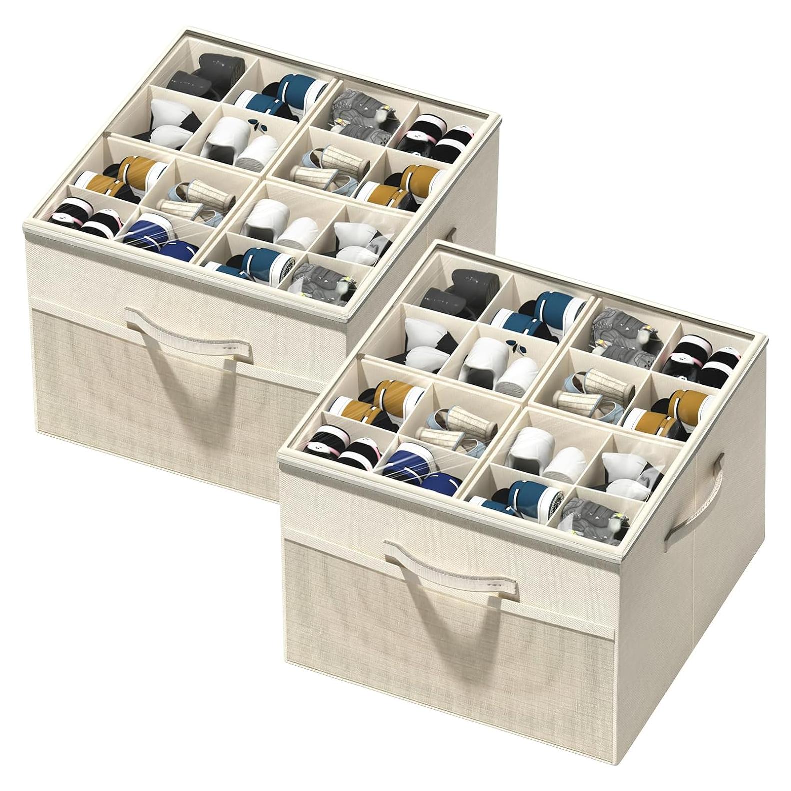 Organizador de Zapatos Aokeyee Beige - 2 Cajas Plegables con Divisores