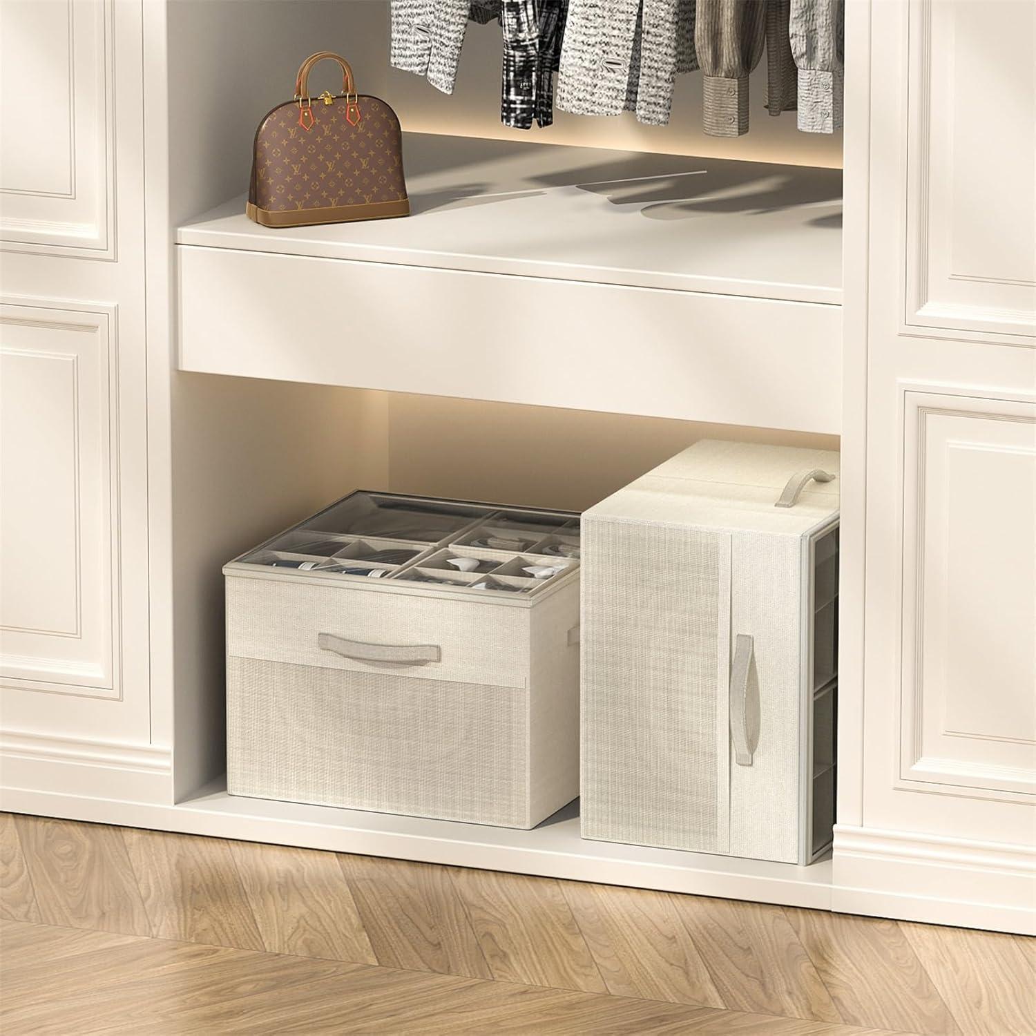 Organizador de Zapatos Aokeyee Beige - 2 Cajas Plegables con Divisores